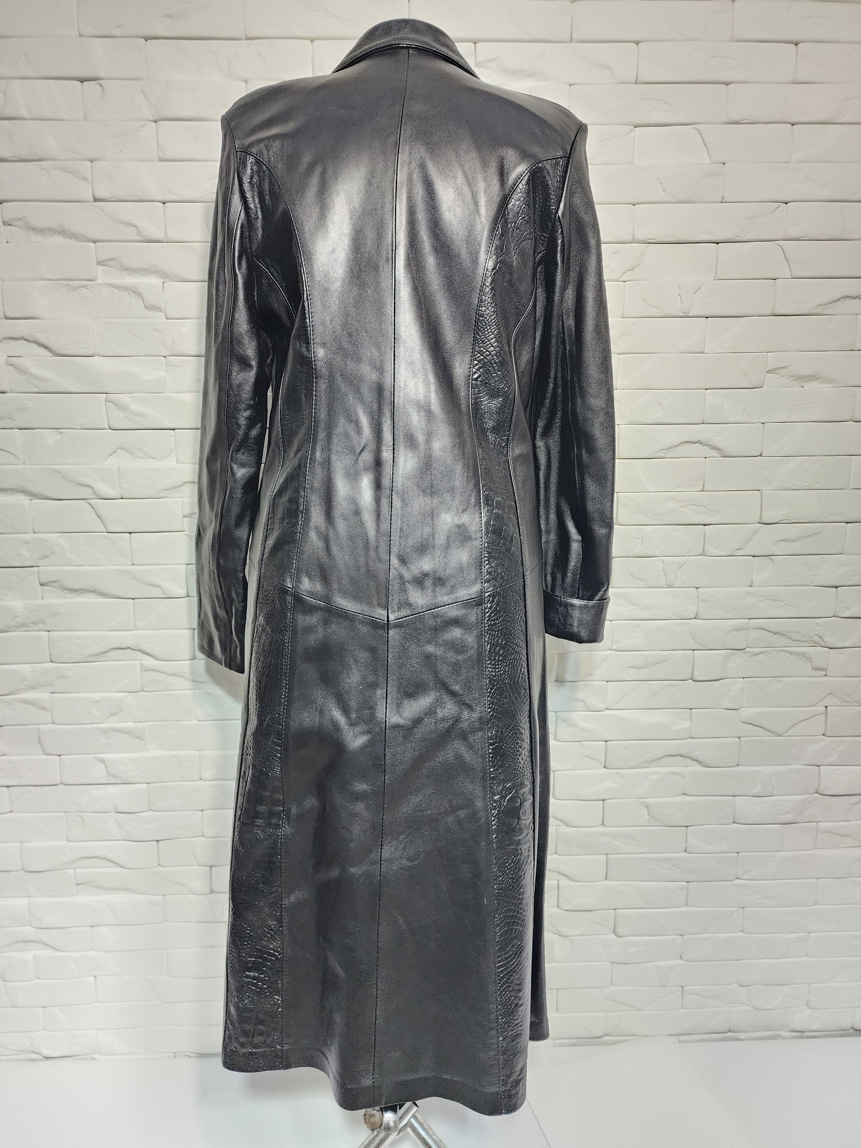 Genuine Leather Elegant Black Leather Raincoat: Women's Long Coat. Size L / US 10 / IT 46 - 4 Thumbnail