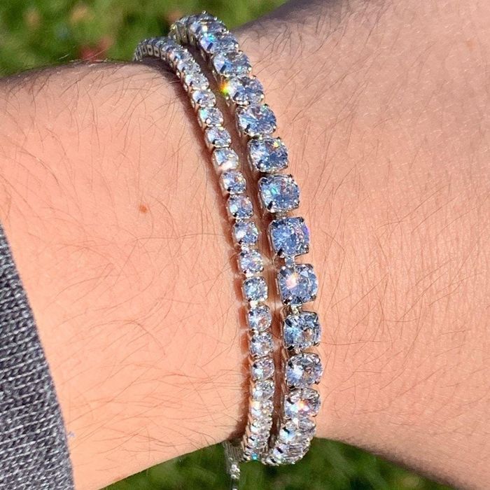 Cuban Link Chain Tennis Bracelet Set 3mm/5mm White Gold Tennis Chain