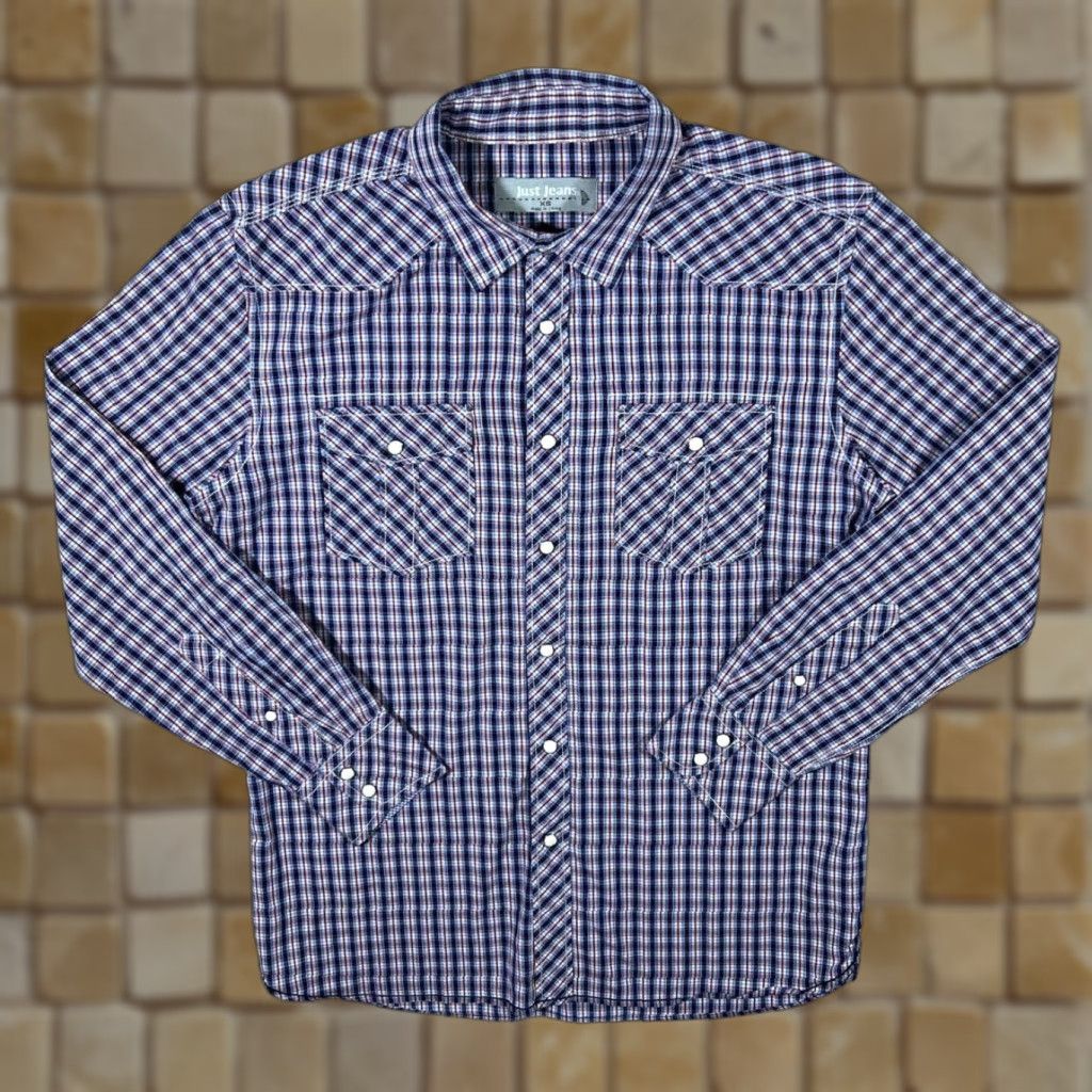 Vintage Just Jeans Cowboy Western Plaid Check Popper Long Sleeve Shirt XS Men Regular Cotton Blue Red White Navy Check Western Cowboy Shirt XS Mens Size US XS / EU 42 / 0 - 1 Thumbnail