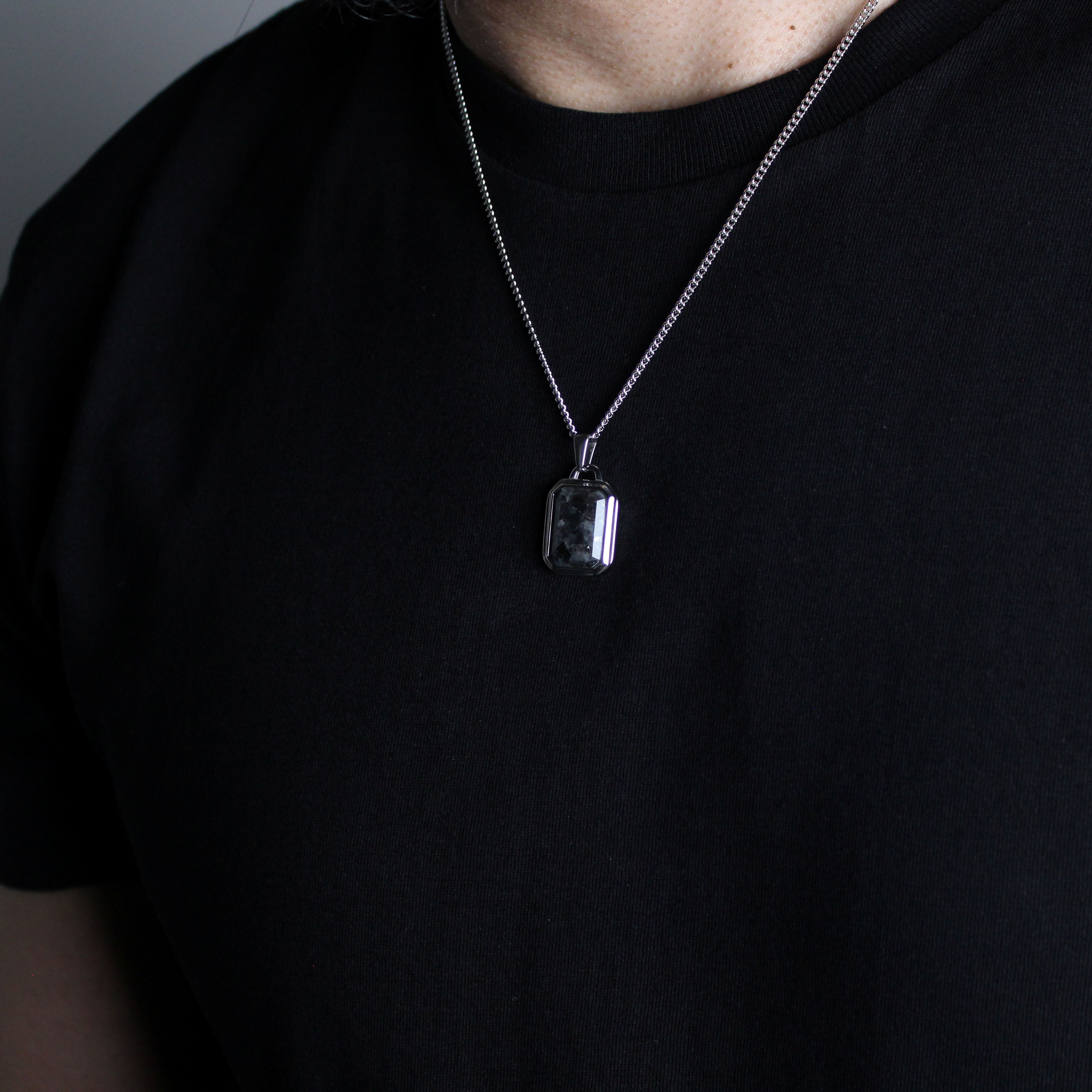 Jewelry Silver Black Spectrolite Pendant Necklace Size ONE SIZE - 4 Thumbnail