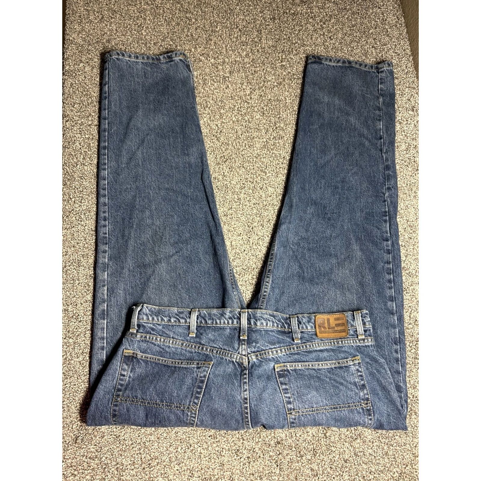 Polo Ralph Lauren VINTAGE Polo Ralph Lauren Jeans Mens 40x32 RL Relaxed Fit 90s Blue Denim Leather Back Patch 5-Pocket Straight Mid Rise 32 Inseam Men's Jeans Size US L / EU 52-54 / 3 - 5 Thumbnail