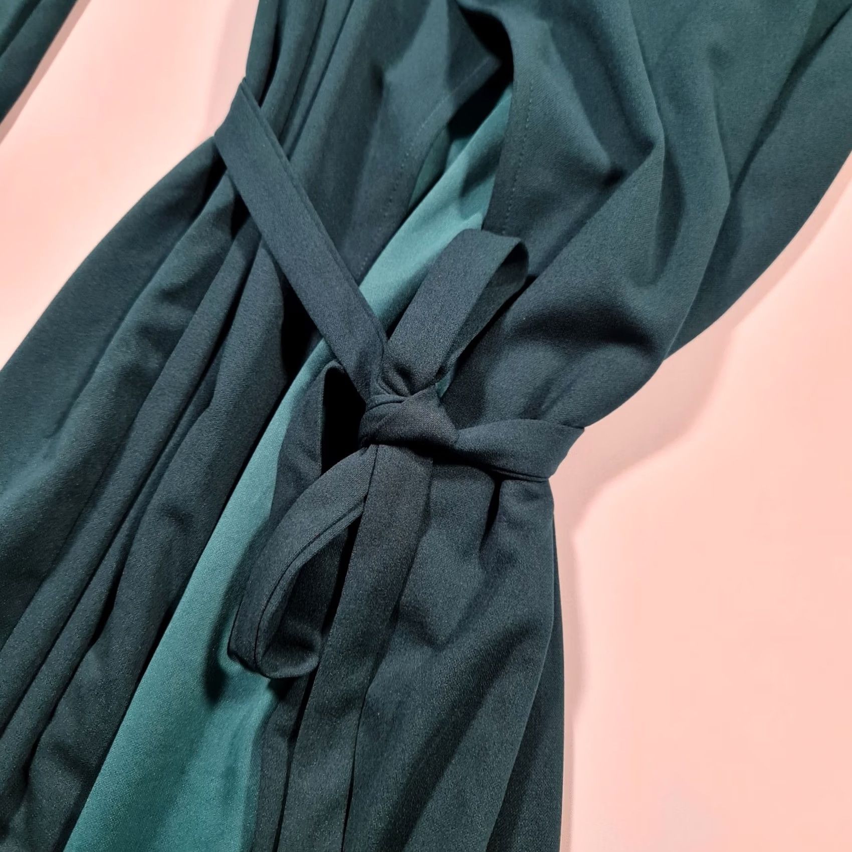Vintage Shorso Womens Dress Green 12 UK Long Puff Sleeve Wrap Maxi Dress Size XL / US 12-14 / IT 48-50 - 4 Thumbnail