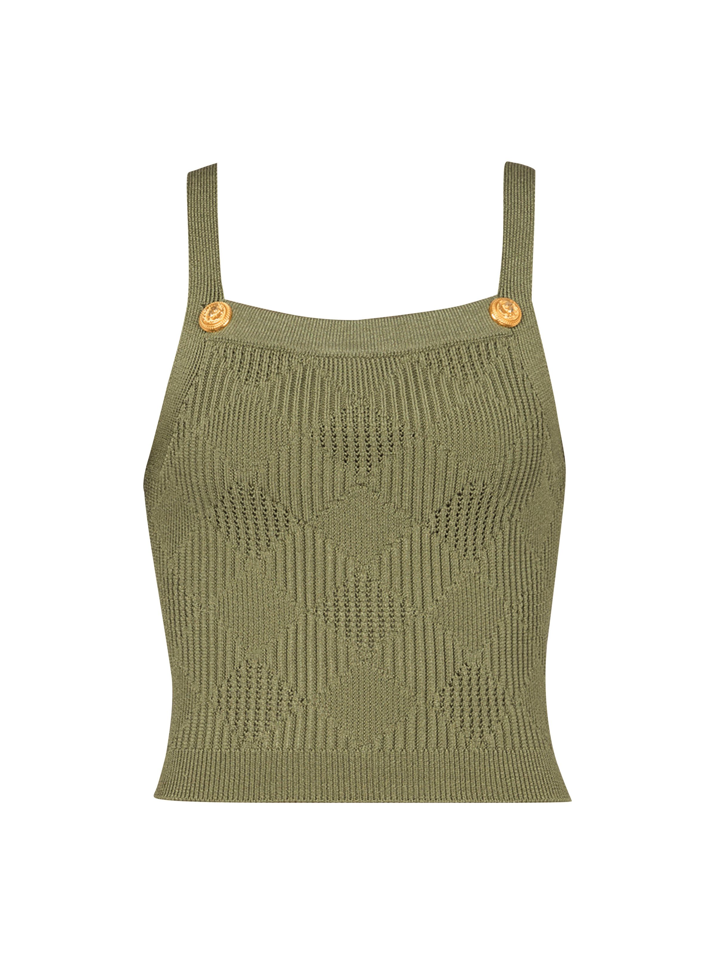 Balmain o1s1wg111025 Cropped Top in Green Size XS / US 0-2 / IT 36-38 - 1 Thumbnail