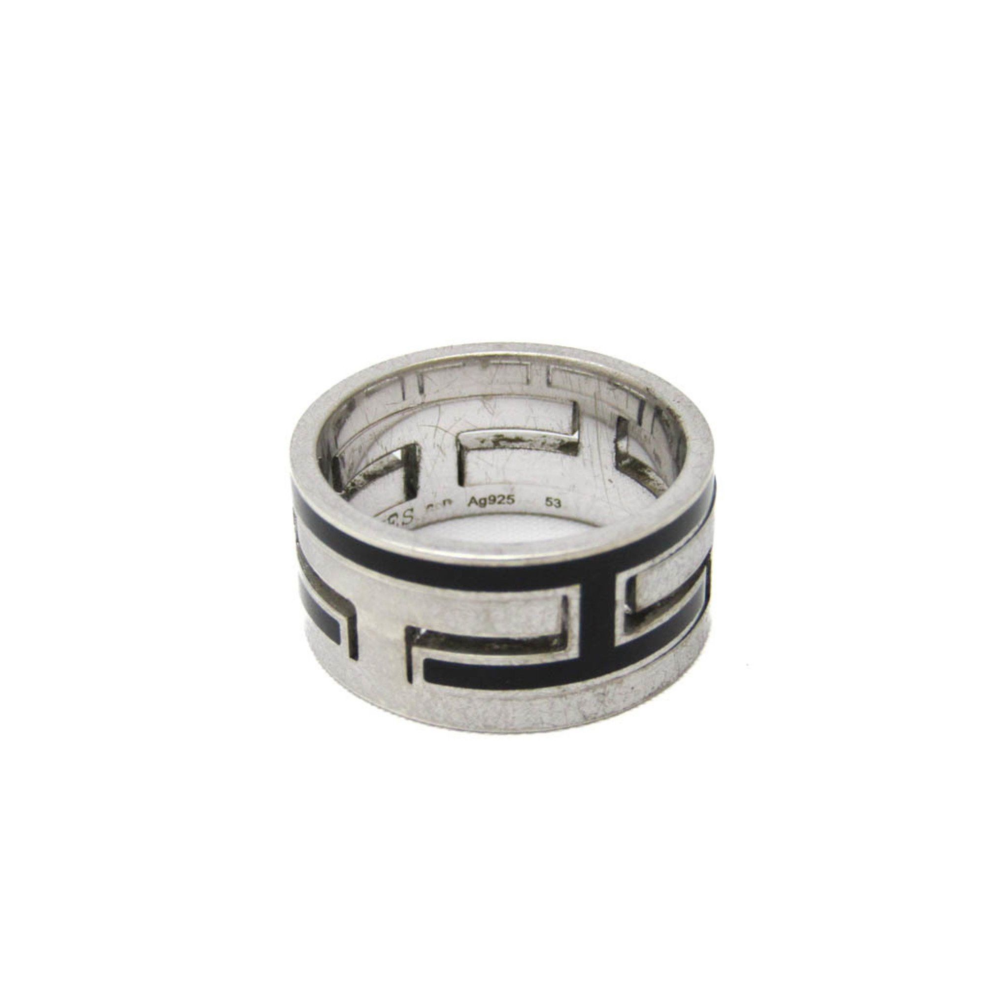 image of Hermes Move H Silver 925 Band Ring Black,silver, Women's