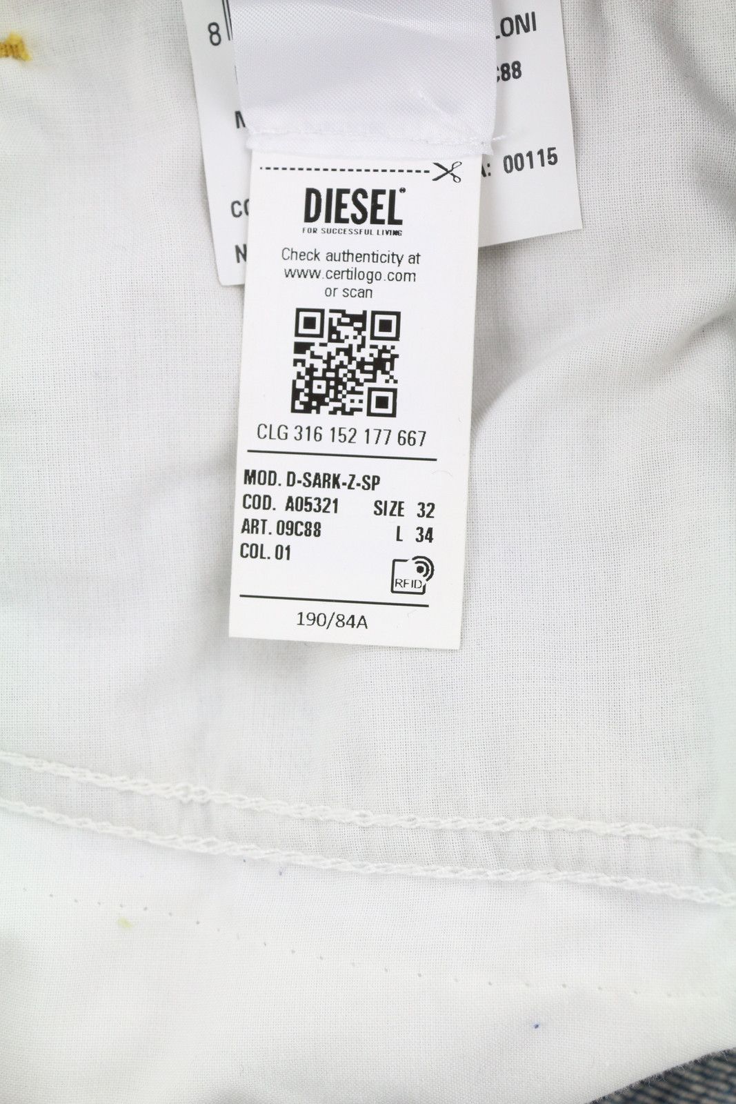 Diesel D-SARK-Z-SP 09C88 W32/L34 Slim Washed Blue Jeans 40893 Size US 32 / EU 48 - 11 Thumbnail