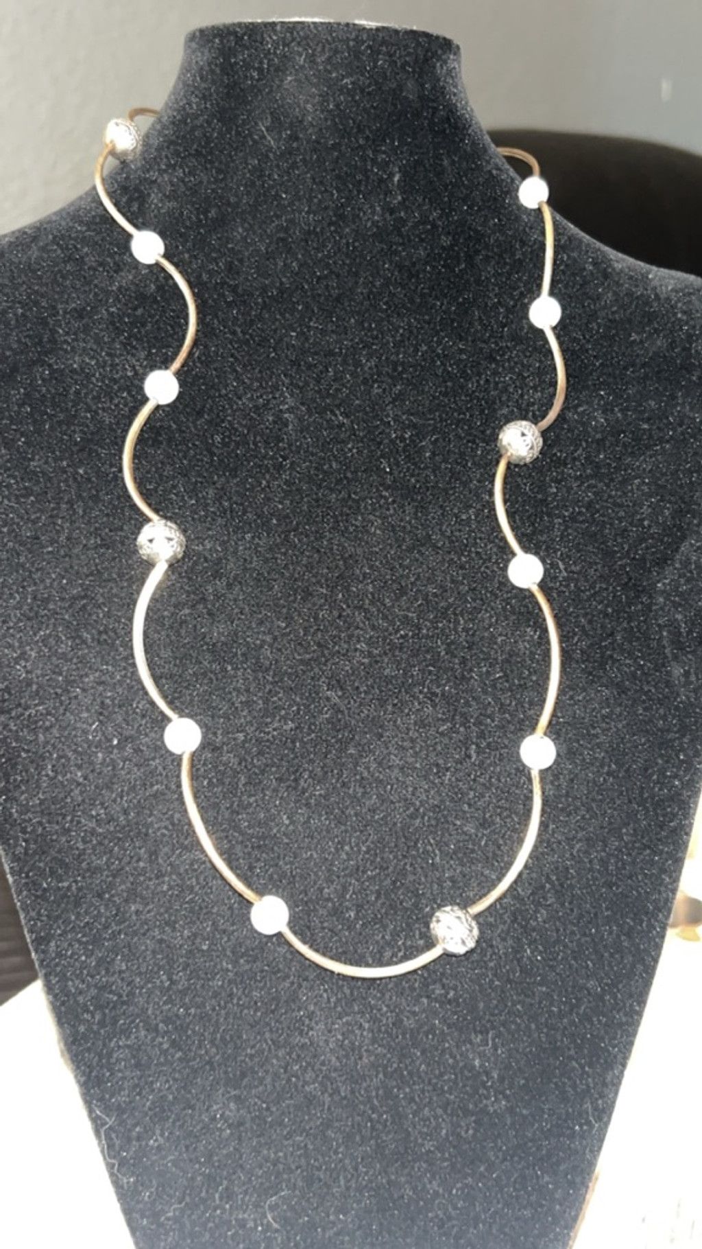 The Unbranded Brand Women's Unbranded Gold and White Beaded Necklace, One Size Size ONE SIZE - 2 Thumbnail