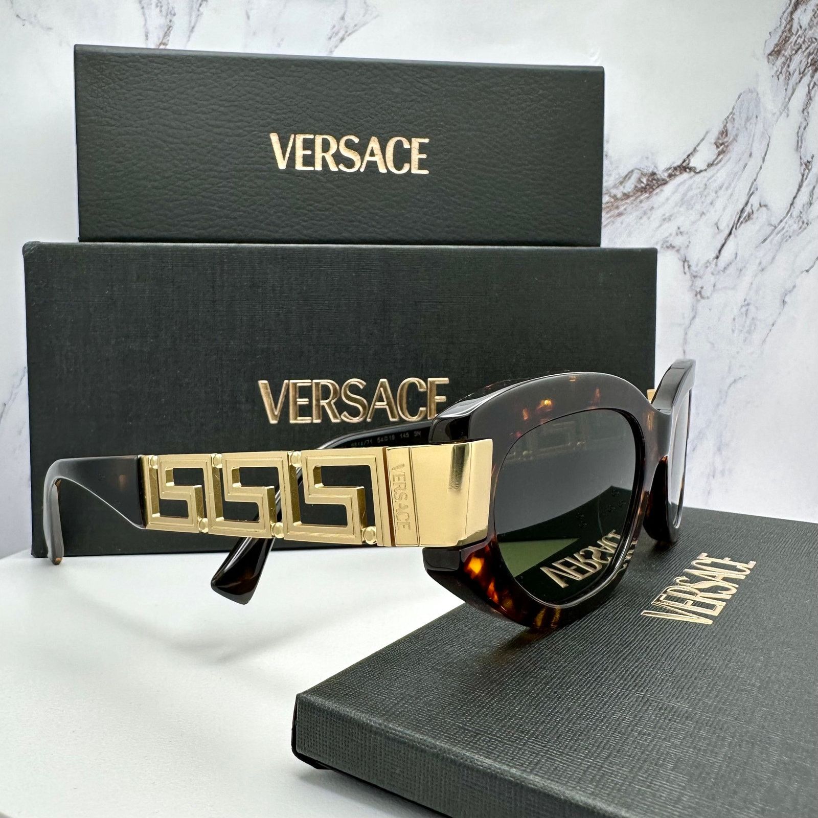 Versace New VERSACE Sunglasses Brown Gold Acetate & Metal Cat Eye Size ONE SIZE - 3 Thumbnail