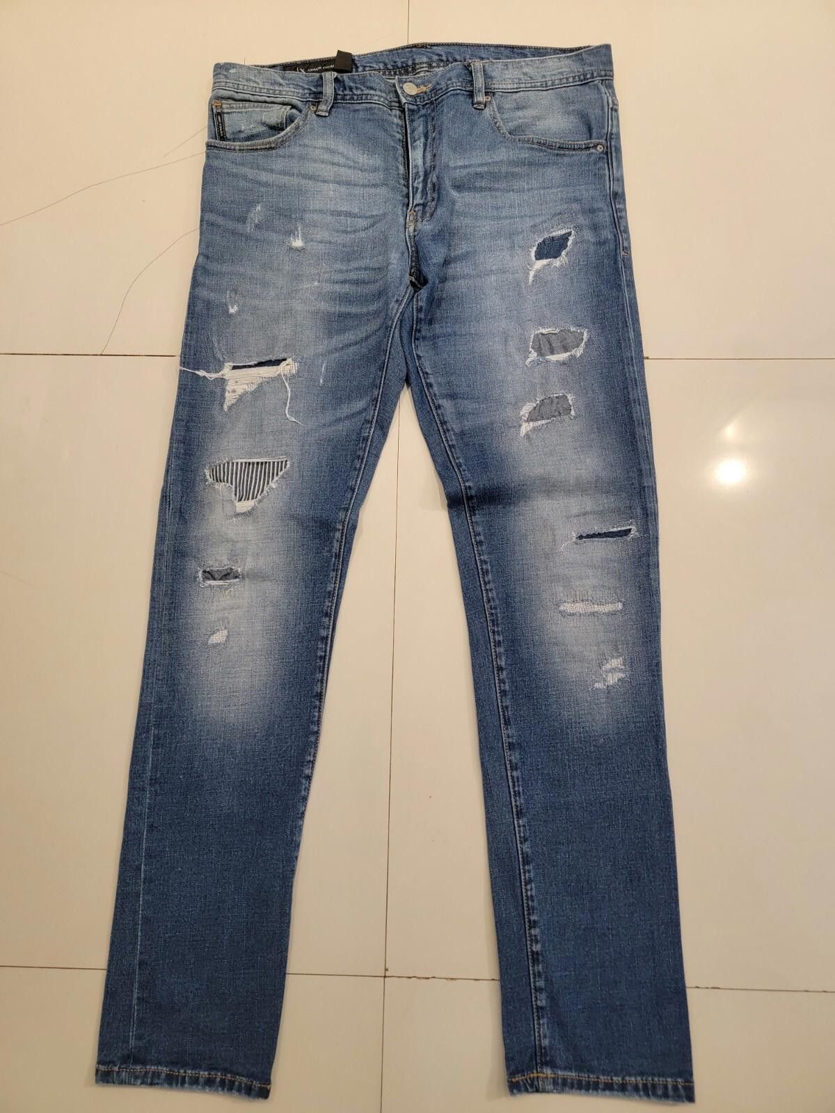 Armani Exchange Armani Exchange Mens Skinny Jeans 34 Blue Denim Distressed Size US 34 / EU 50 - 1 Thumbnail