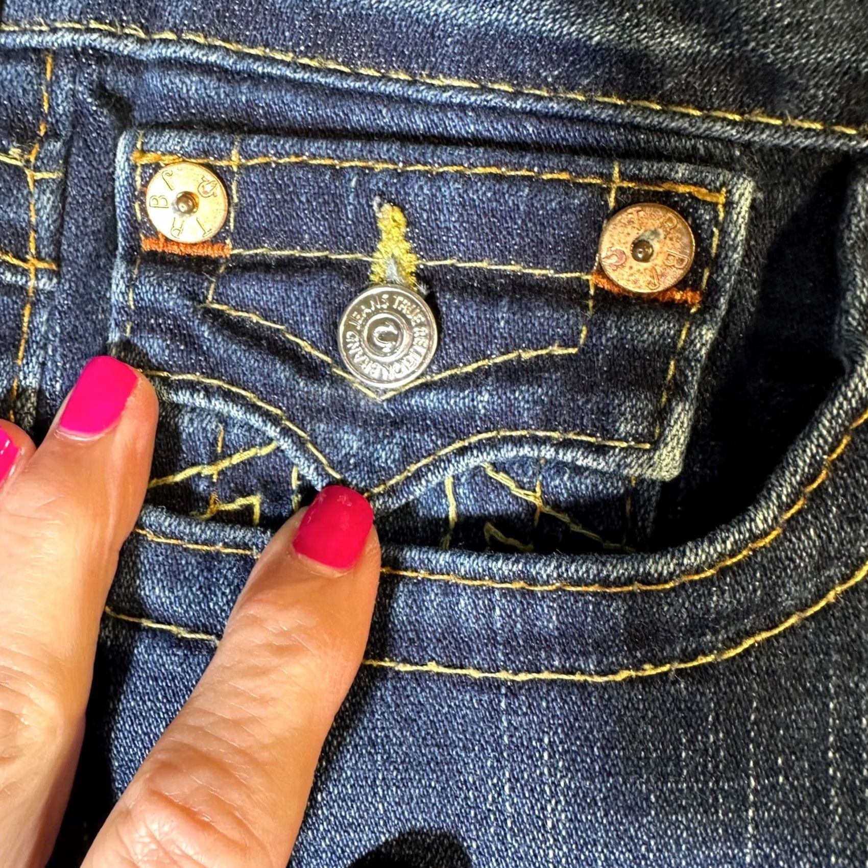True Religion VINTAGE? False. Actually: True Religion Julie Skinny Jeans Dark Wash Low Rise Flap Pocket Womens Size 29 Size 29" - 5 Thumbnail