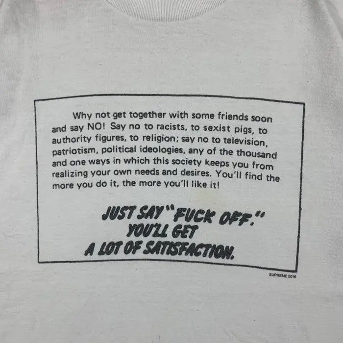 Supreme SUPREME F*CK OFF 2016 Spring Summer Collection Tee Shirt Size US M / EU 48-50 / 2 - 6 Thumbnail