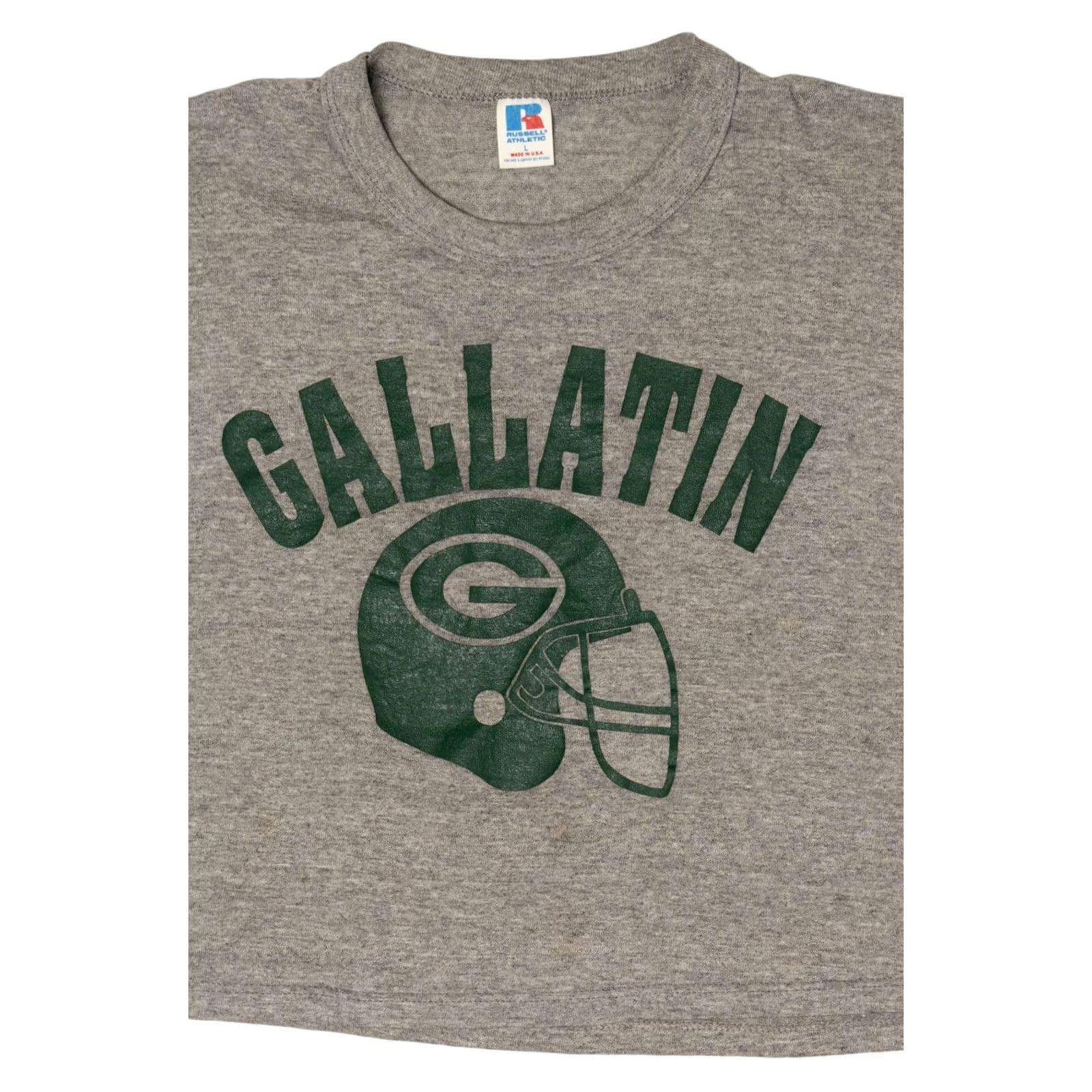Russell Athletic VINTAGE Russell Athletic Gallatin High School Football Crop Top T-Shirt Mens Large Grey 1990s Size US L / EU 52-54 / 3 - 5 Thumbnail