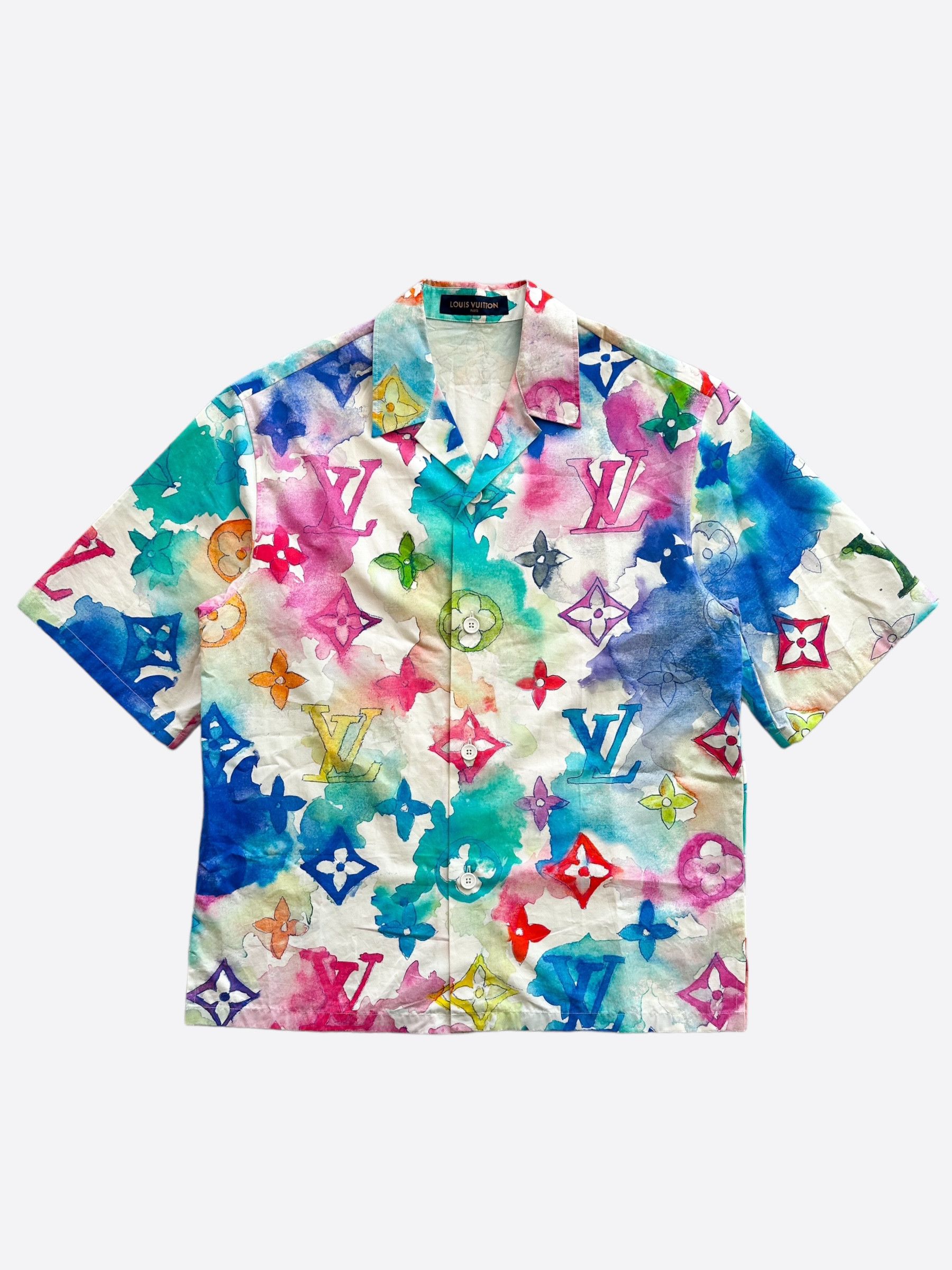 image of Louis Vuitton Watercolor Monogram Button Up Shirt, Men's (Size XL)