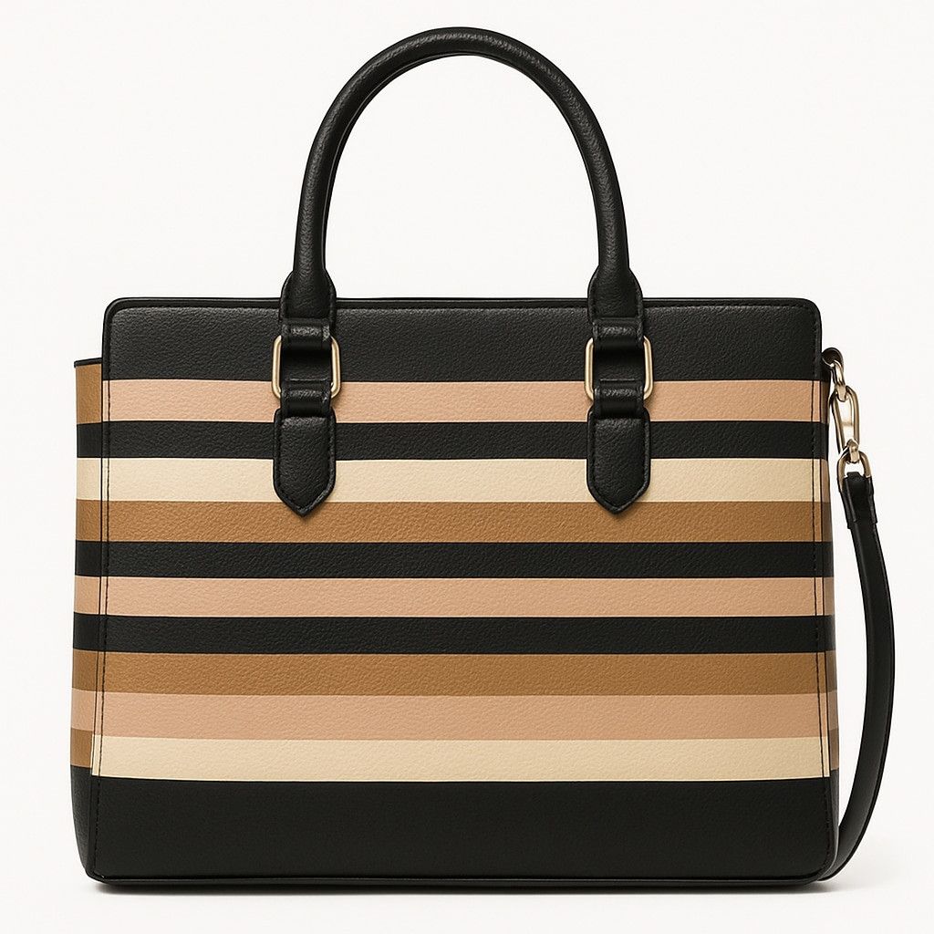 Nine West Nine West Striped Satchel Handbag – Black, Brown & Tan Size ONE SIZE - 3 Thumbnail