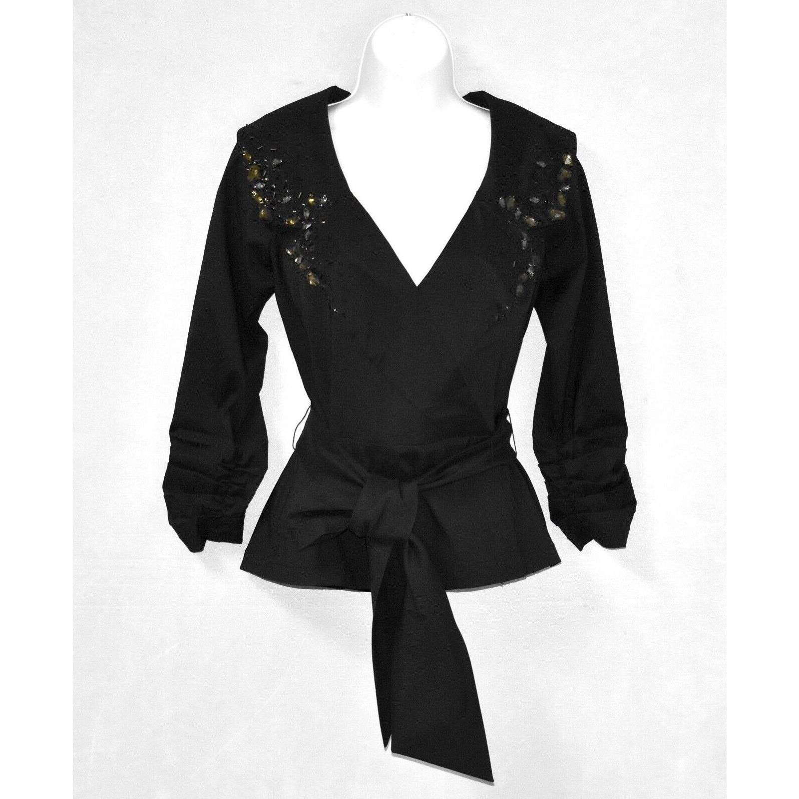 Tadashi Shoji TADASHI SHOJI Crystal Beaded Collar Self Belted Top Sz 8 Size M / US 6-8 / IT 42-44 - 1 Thumbnail