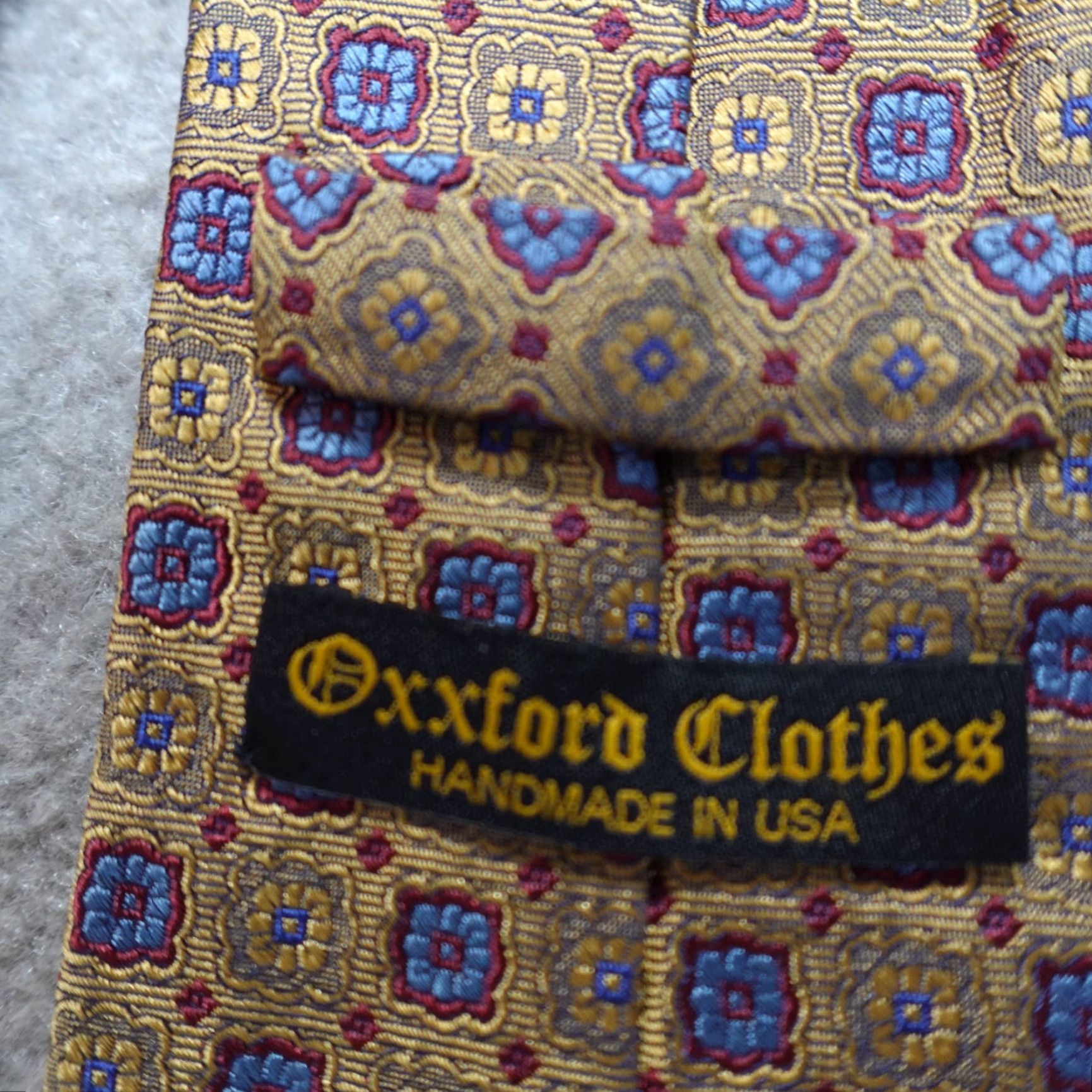 Vintage Oxxford Silk Tie Gold Geometric Jacquard Classic 57"-60" Handmade USA Men Size ONE SIZE - 3 Thumbnail