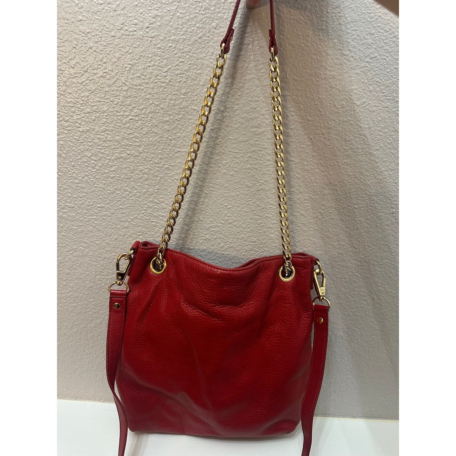 Michael Kors Michael Kors Red Pebbled Leather Convertible Chain Bag Size ONE SIZE - 5 Thumbnail