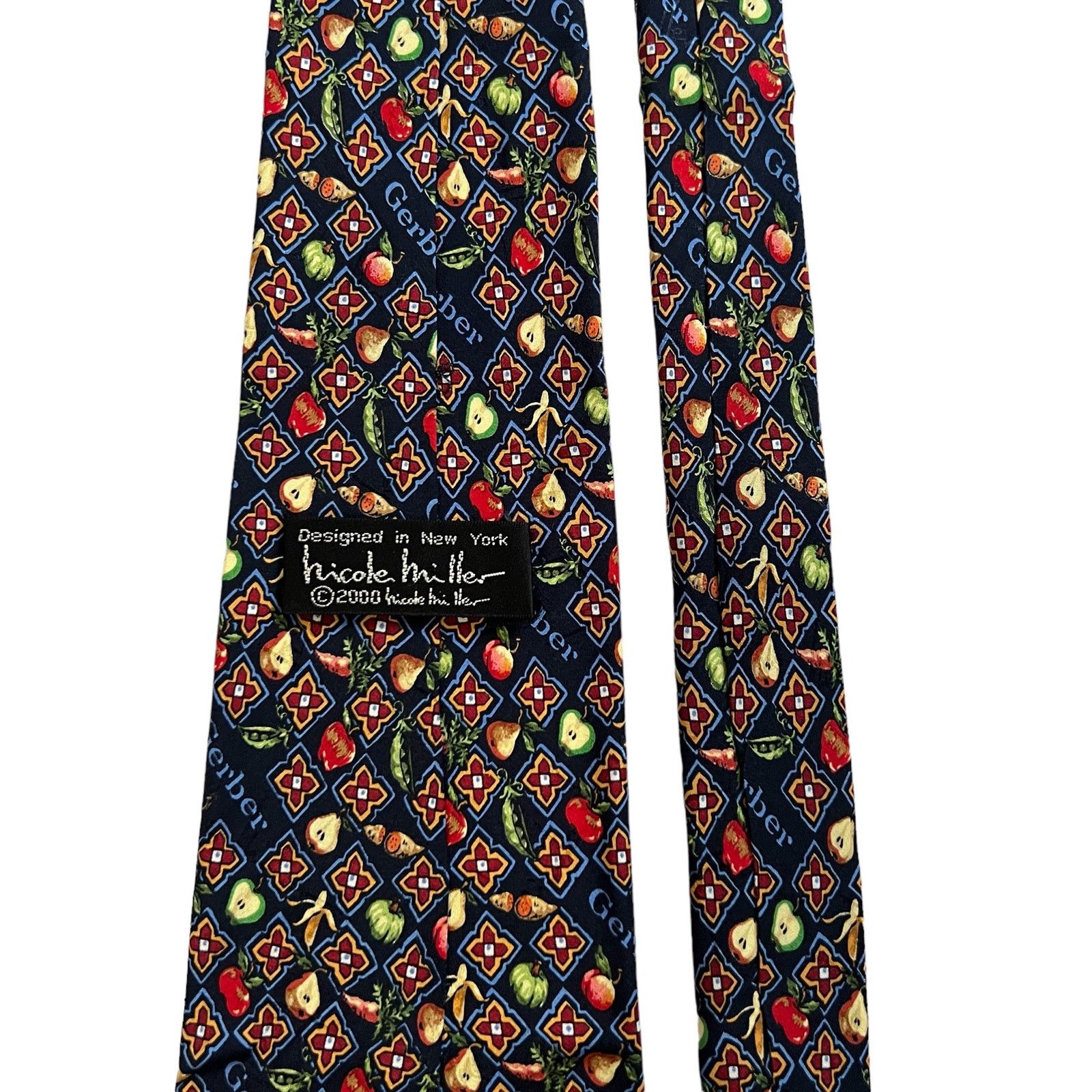 Nicole Miller Nicole Miller Vintage Gerber Fruits Vegetables Navy Silk Tie Size ONE SIZE - 1 Thumbnail
