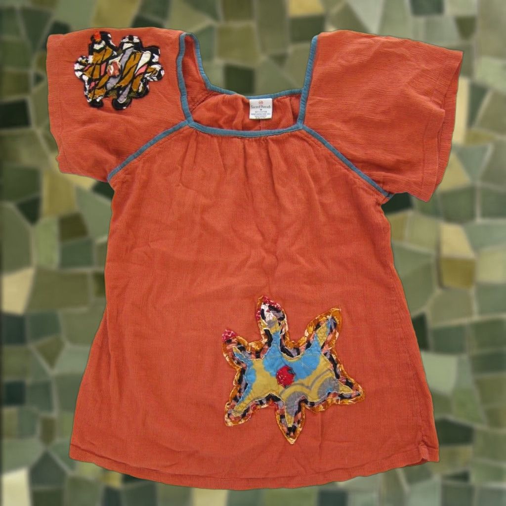 Vintage Sacred Threads Blouse Shirt 100% Cotton Orange Embroidered Floral Short Sleeve Tunic M Women Size M / US 6-8 / IT 42-44 - 1 Thumbnail