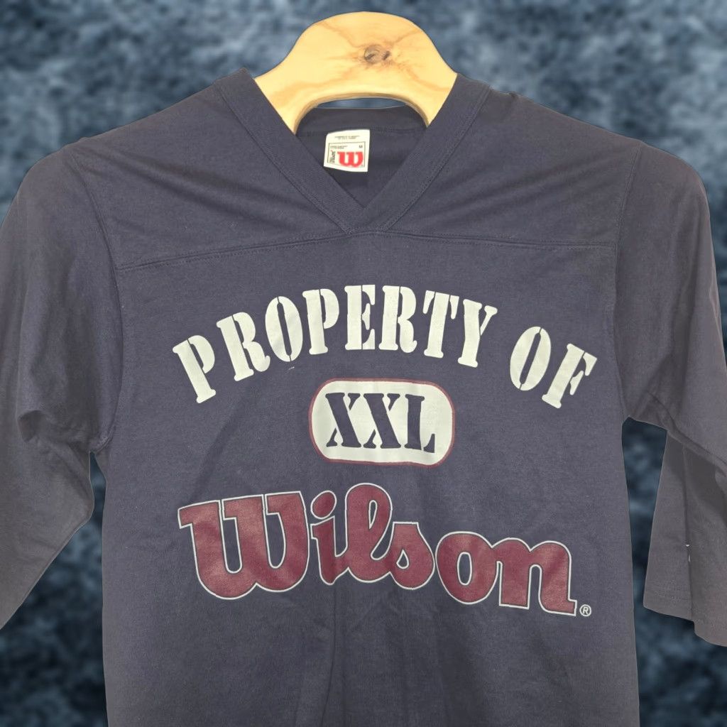 Wilson VINTAGE Property Of Wilson Athletics V Neck Baseball T Shirt Size Medium Blue NWT Size US M / EU 48-50 / 2 - 1 Thumbnail