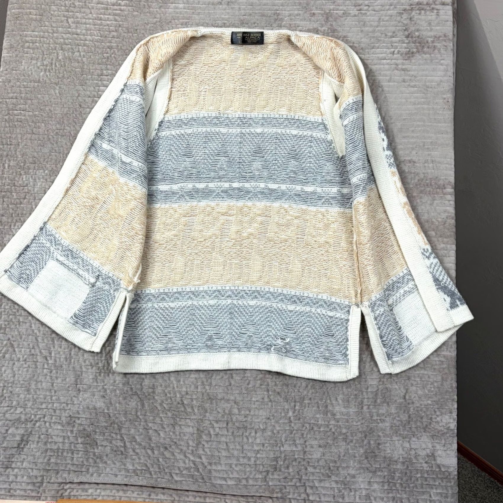 Vintage Arte Inka-Berfass Alpaca Wool Knit Vest Llama Peruvian Open Front Cream Grey Tan M Size M / US 6-8 / IT 42-44 - 5 Thumbnail
