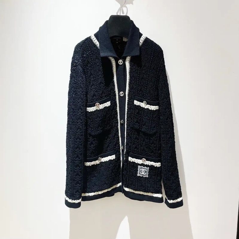 Chanel Black Cotton Lace Long Sleeve Cardigan 0089