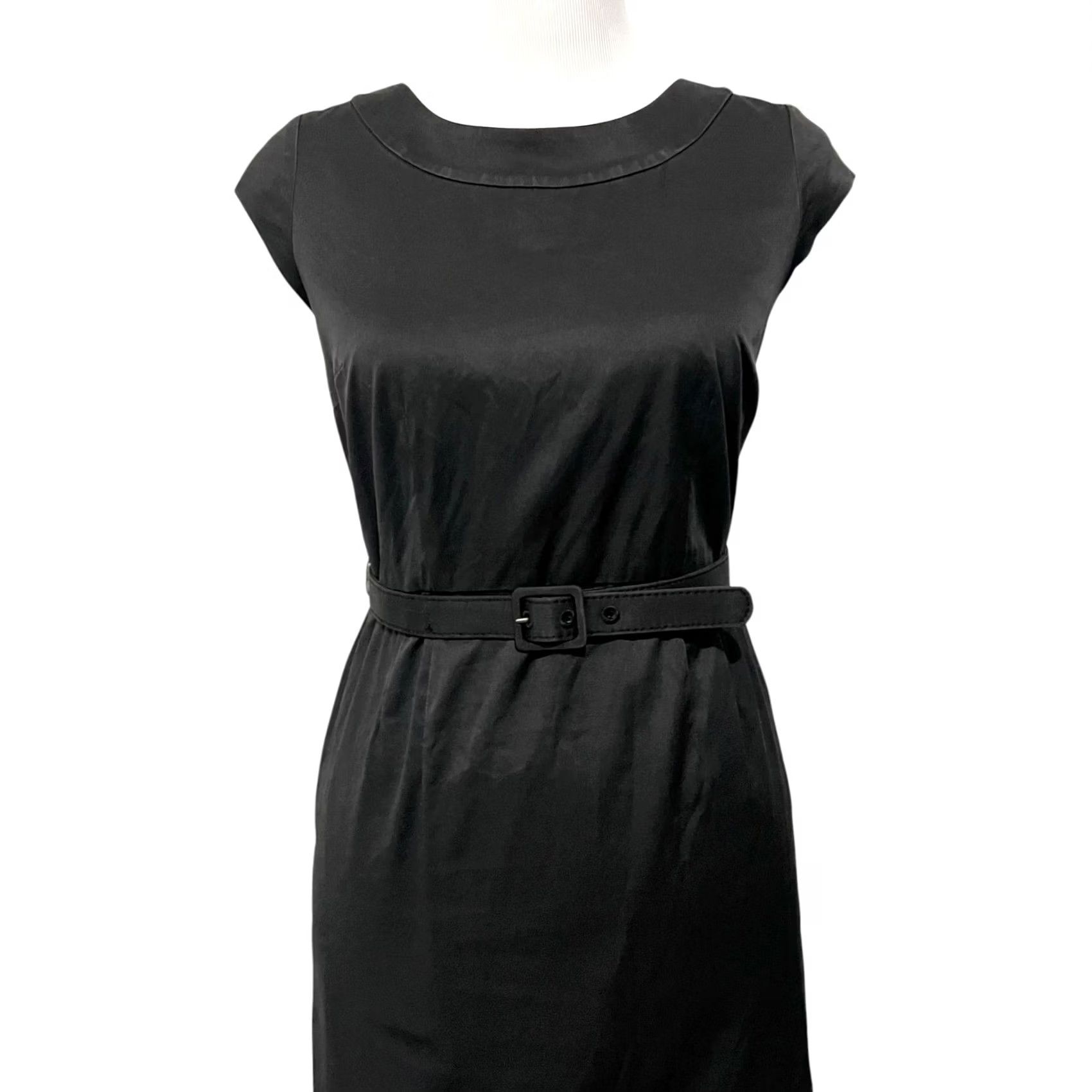 Merona Merona Collection Y2K Dress Black Pencil Lace Hem Belted Cotton Blend Size 6 Size M / US 6-8 / IT 42-44 - 3 Thumbnail