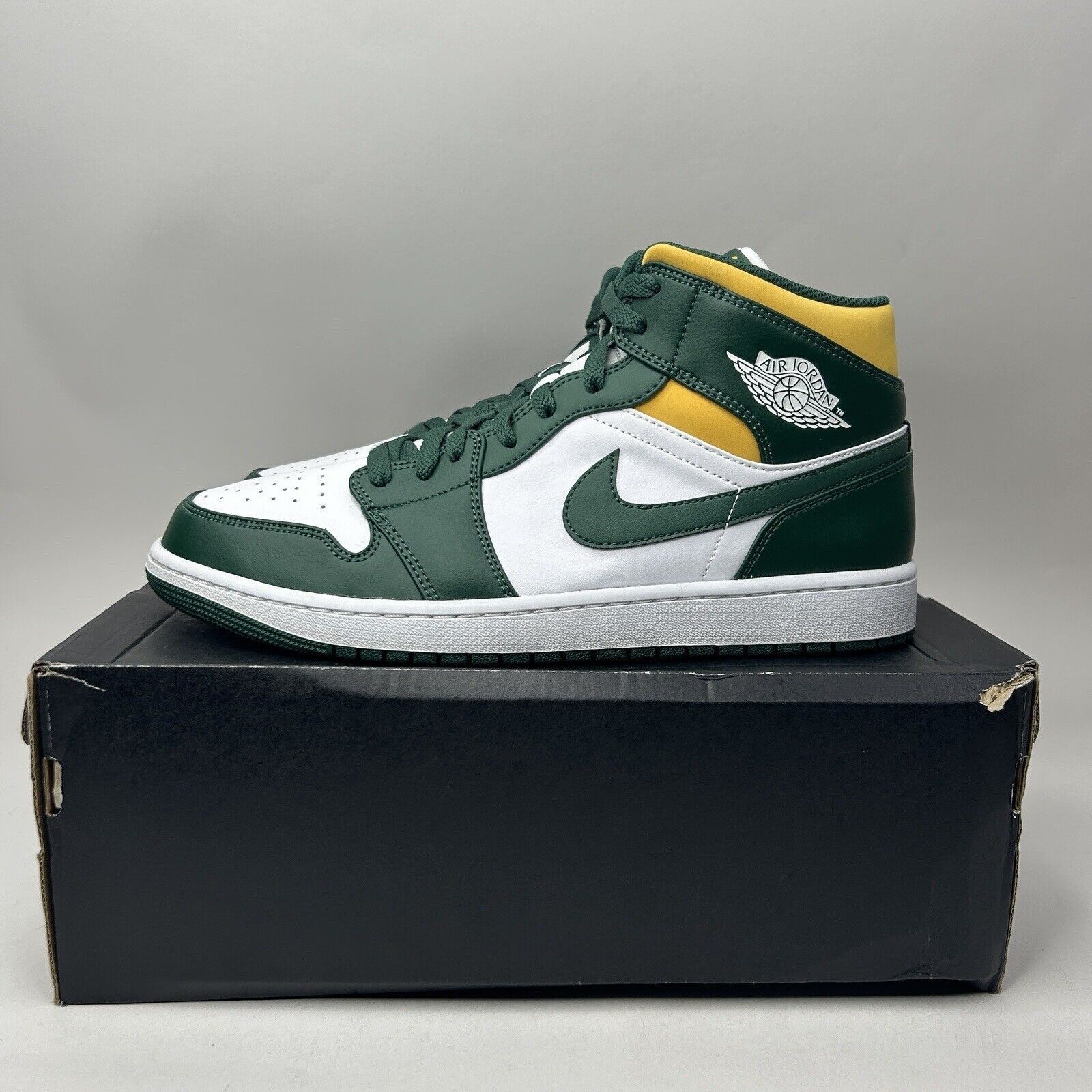Jordan Brand Nike Air Jordan 1 Retro Mid “Sonics/Green Yellow White” Size US 12 / EU 45 - 6 Thumbnail