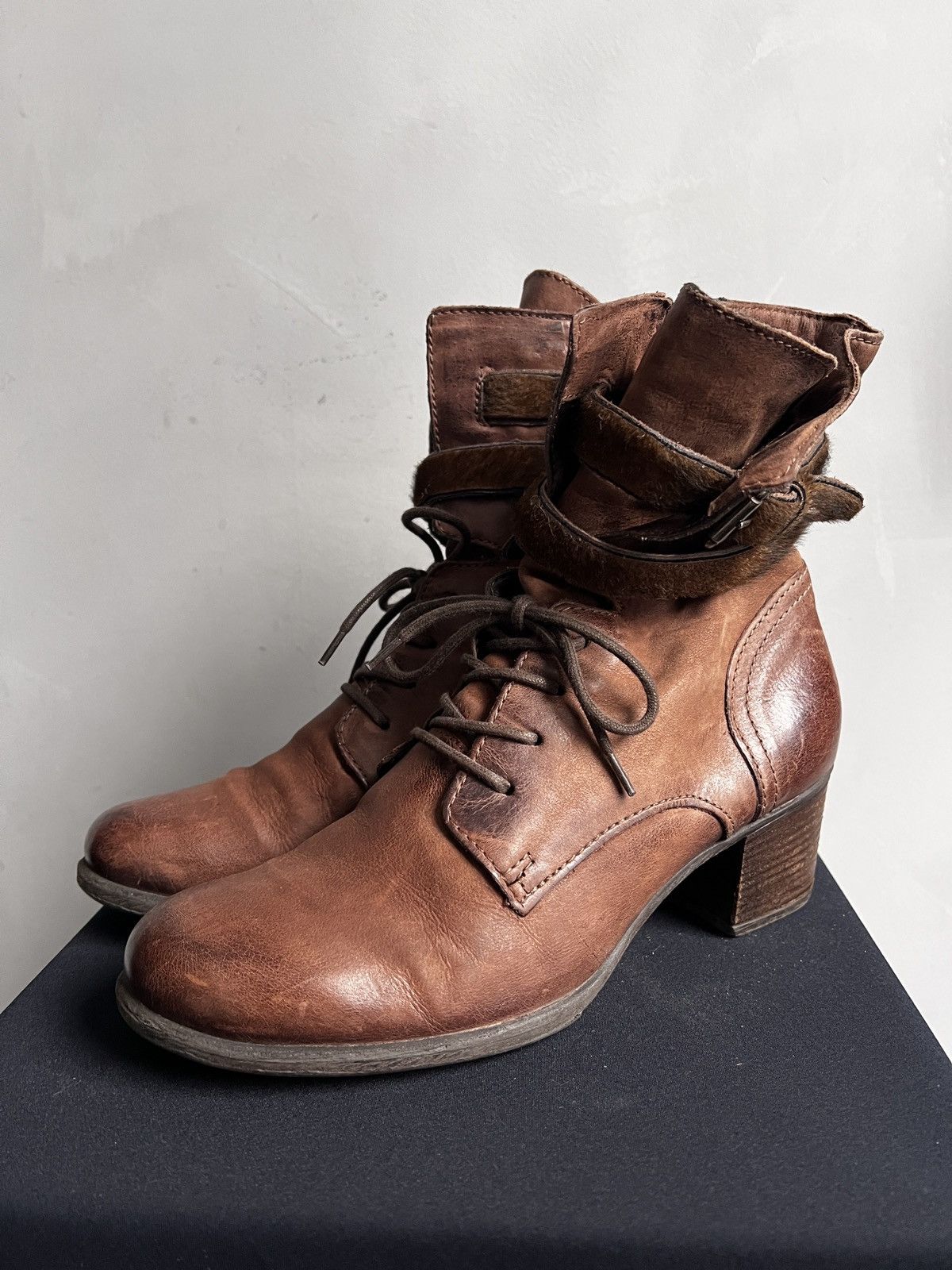 A.S.98 Leather guidi style high heel boots lace up vintage style Size US 8 / EU 41 - 6 Thumbnail