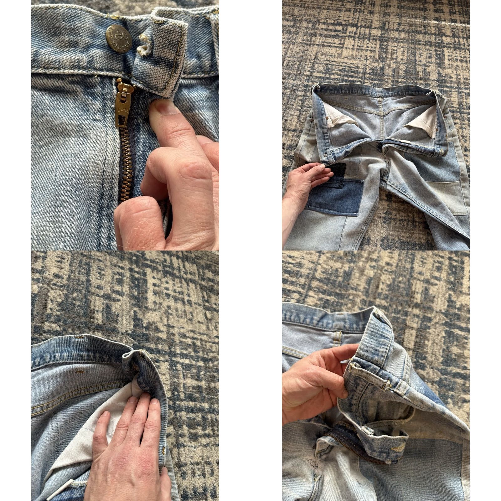 Lee VINTAGE Lee Riders Denim Jeans 70s Distressed Patchwork 33W 31L Blue Scovill Zipper Mens/Boys Jeans Size US 33 - 9 Thumbnail