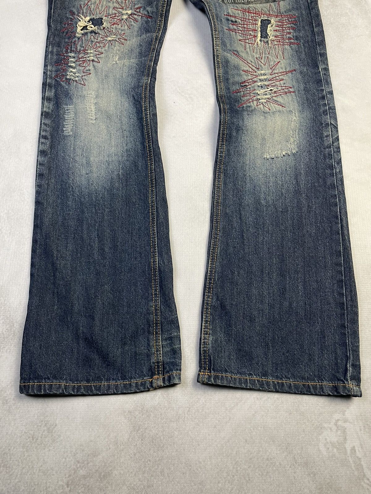 If Six Was Nine Made in Heaven 🇯🇵 Flare Distressed Sashiko Repair Style Jeans Size US 30 / EU 46 - 2 Thumbnail