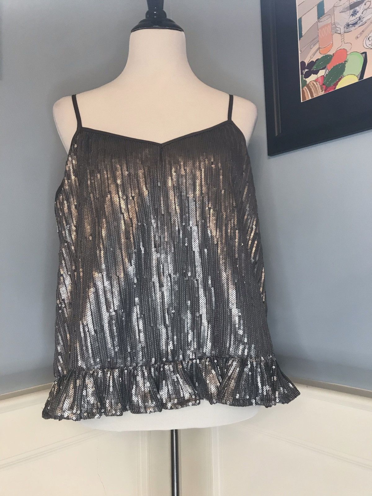 Anthropologie NWT Silver Sequined Anthropology Top Sz 10 Size L / US 10 / IT 46 - 1 Thumbnail