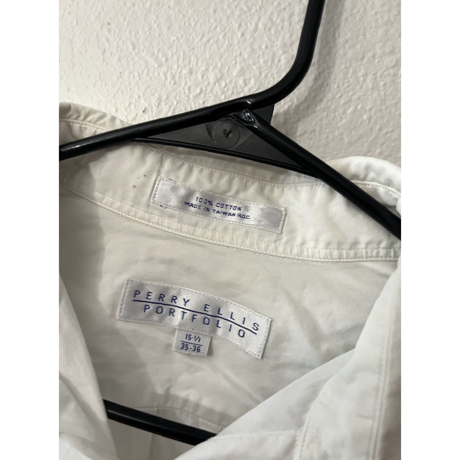 Perry Ellis Perry Ellis Button-Up Shirt Men’s White Cotton Slim Fit Long Sleeve 15.5 Button-Down Casual, Business, Workwear Size US M / EU 48-50 / 2 - 3 Thumbnail