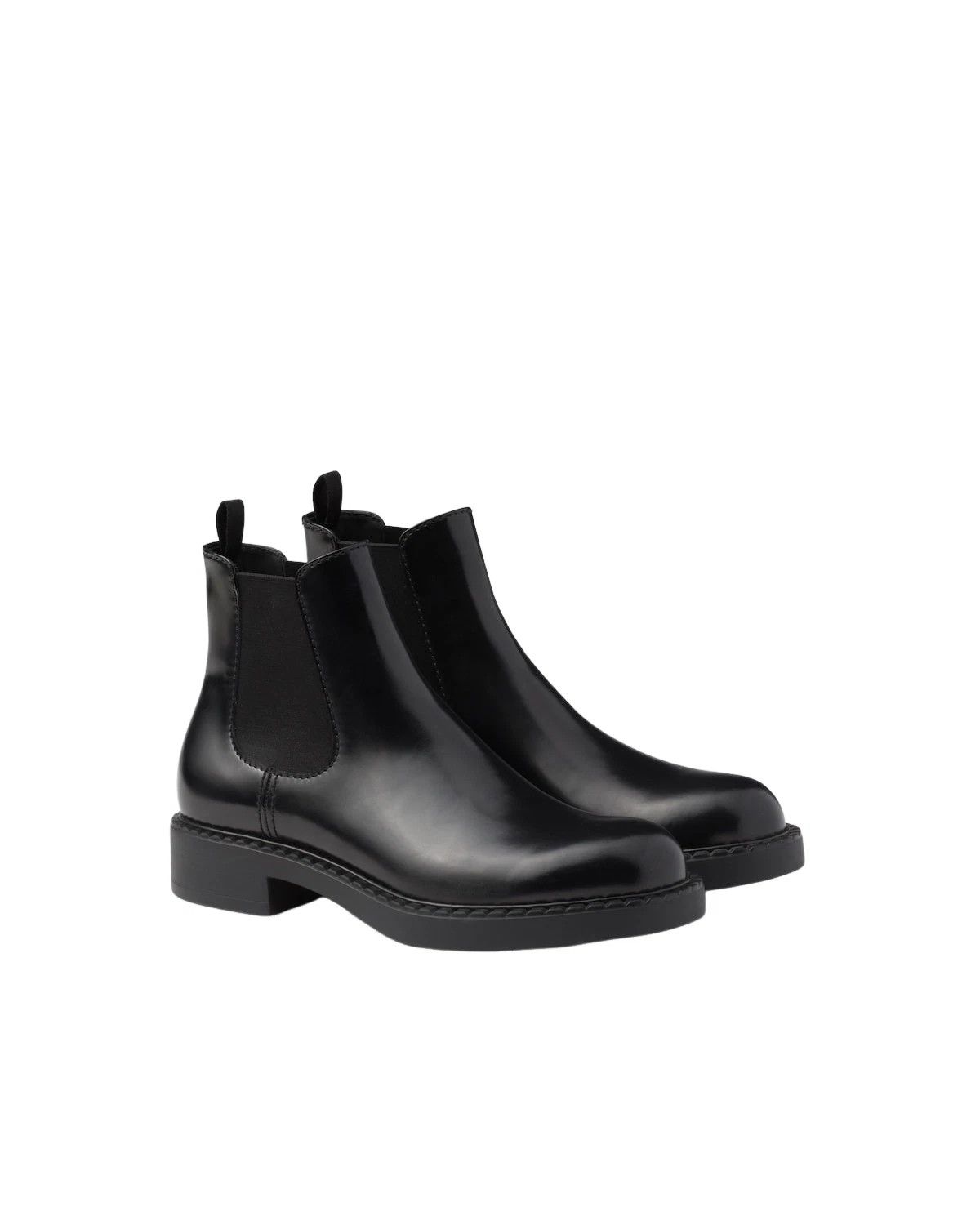 PRADA Black Brushed Leather Chelsea Boots New