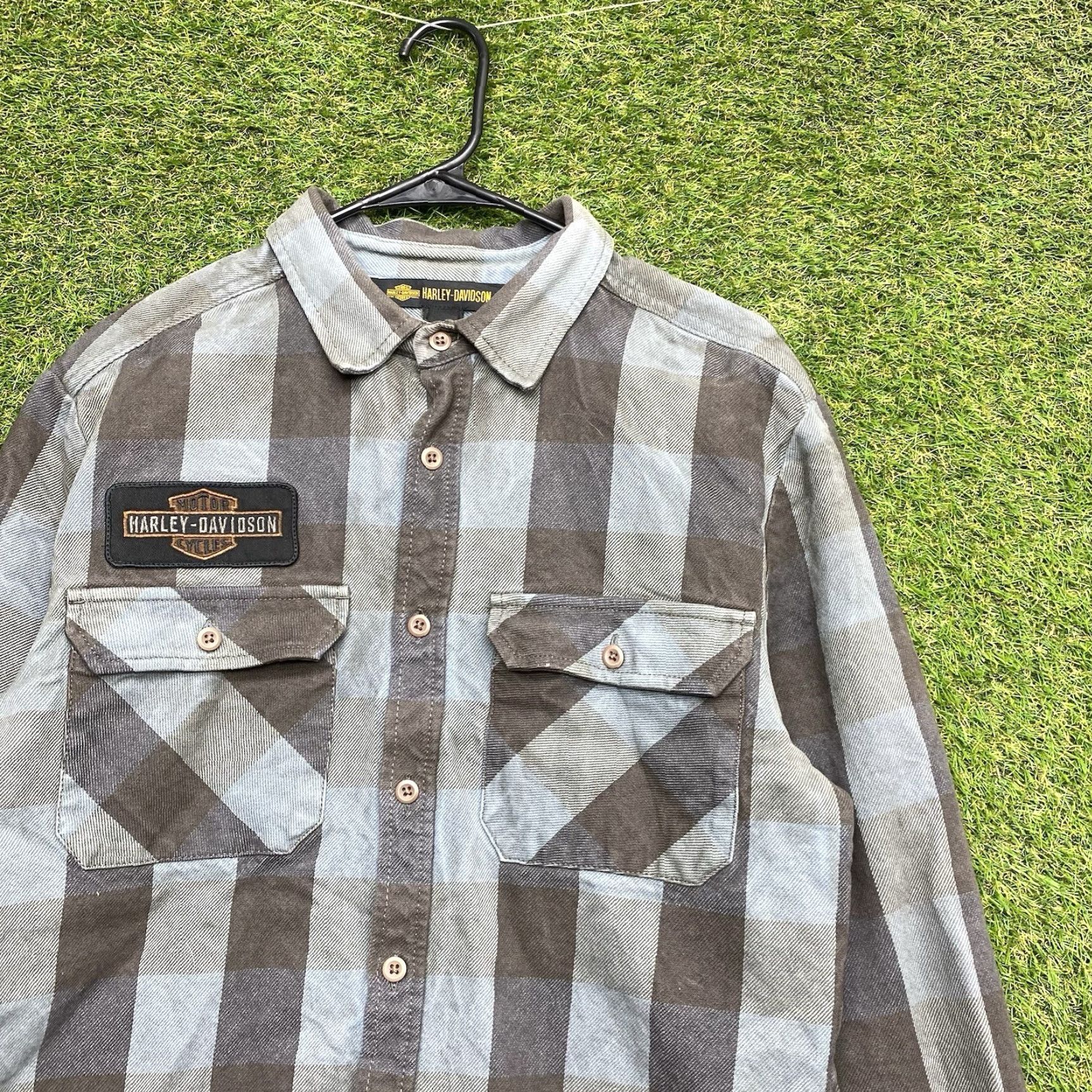 Harley Davidson VINTAGE Harley-Davidson Shirt Mens Medium Plaid Flannel Shacket Button Up Workwear y2k Size US M / EU 48-50 / 2 - 3 Thumbnail
