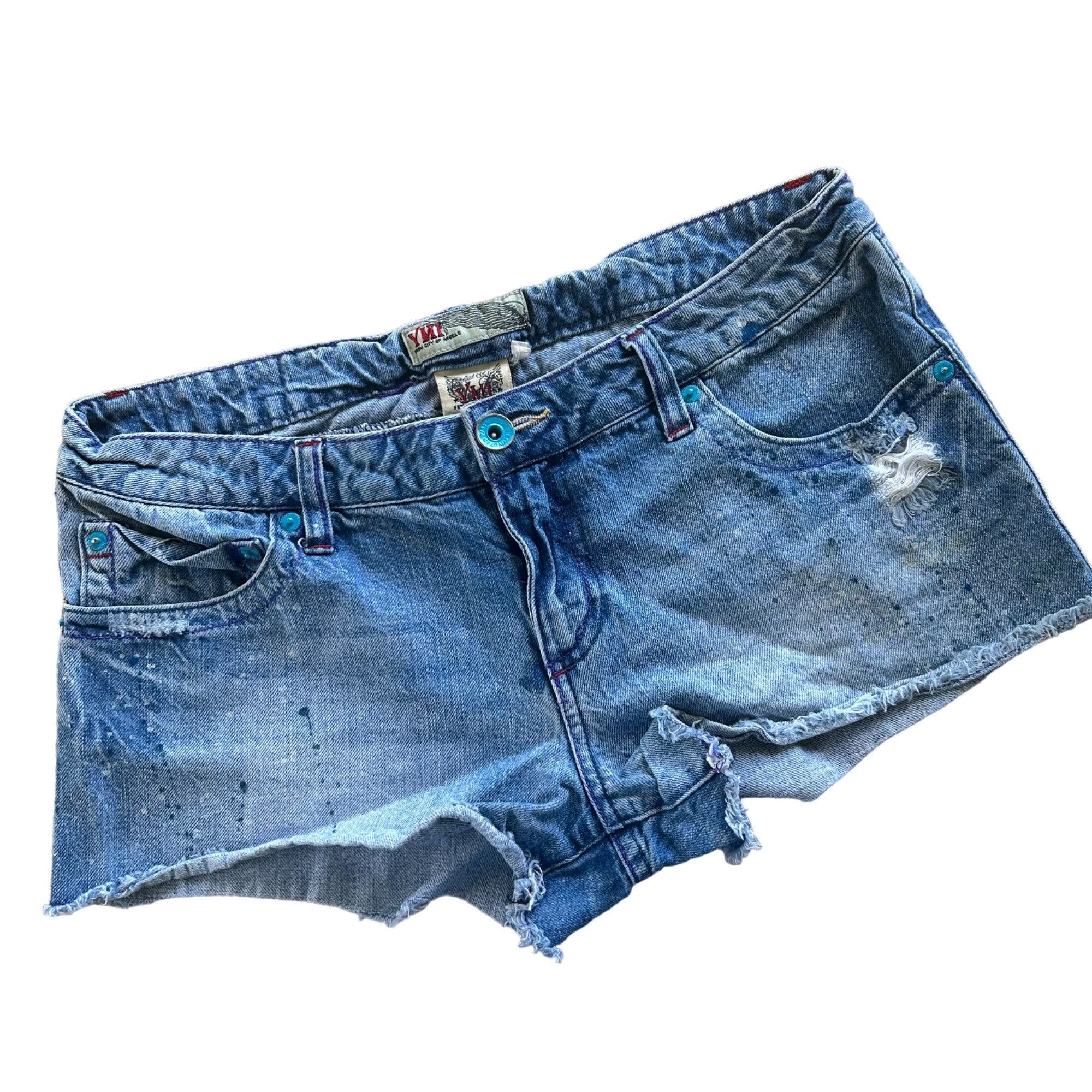 Vintage Vintage YMI Light Wash Paint Splatter Raw Hem Distressed Den Size 34" / US 12 / IT 48 - 1 Thumbnail