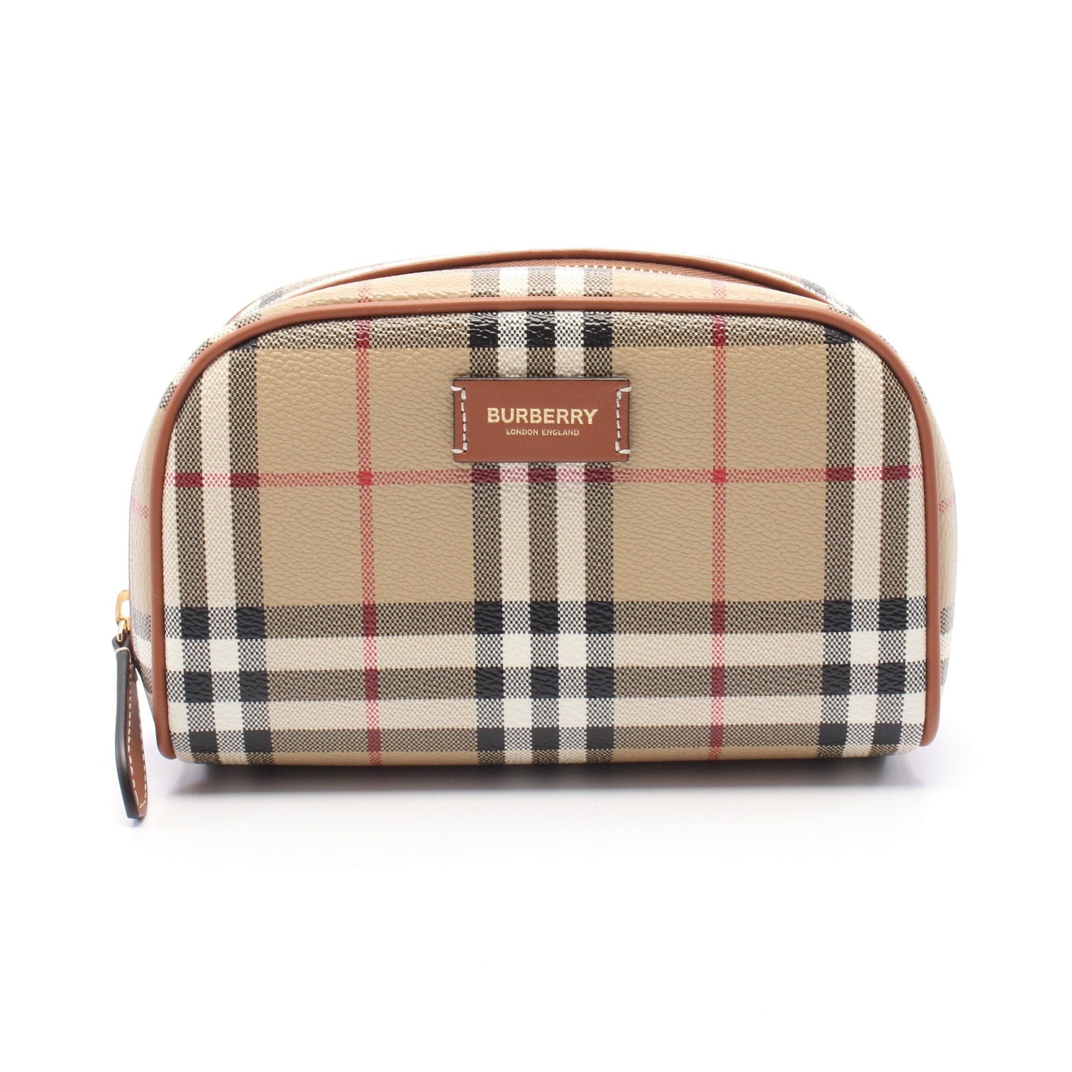 Burberry Burberry Check Travel Pouch Leather Beige Multicolor Size ONE SIZE - 1 Thumbnail