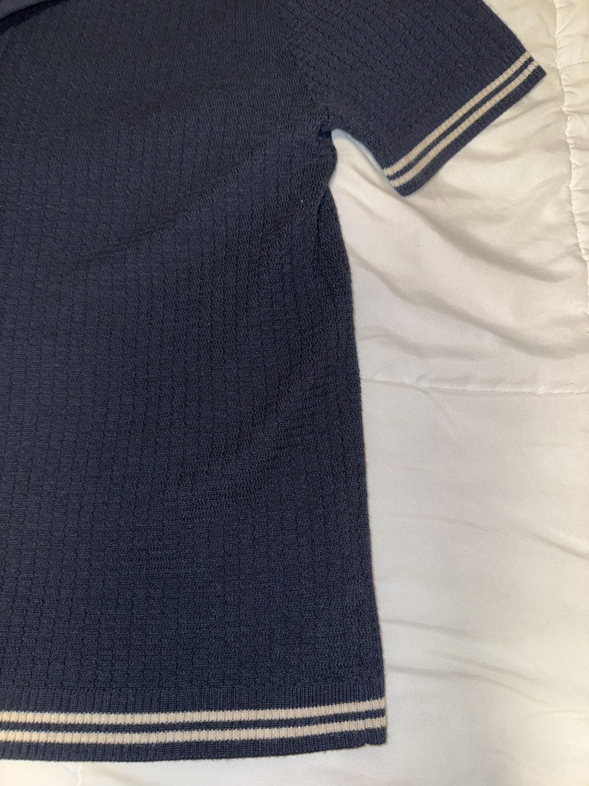 Mr P. Mr P. Ribbed Merino Wool Knit Button Up Shirt Navy Size US M / EU 48-50 / 2 - 3 Thumbnail