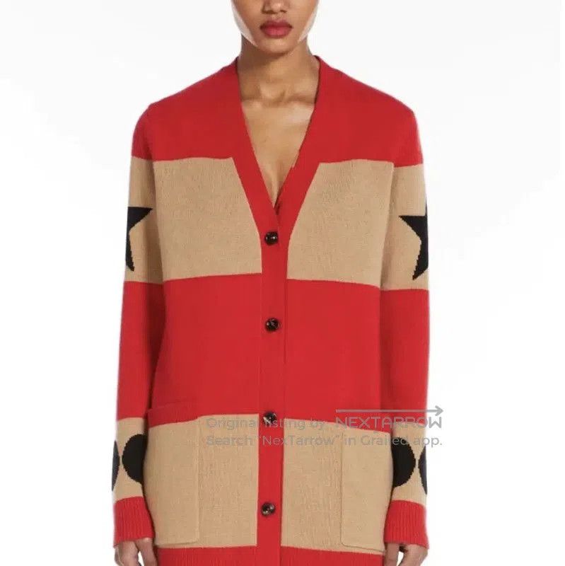 MaxMara Red Wool Blend Cardigan with Logo .