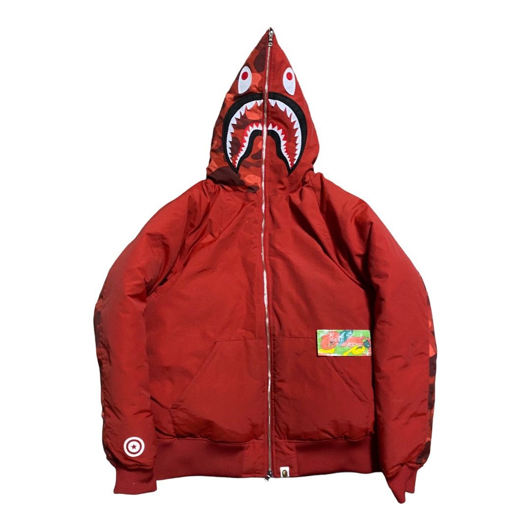 image of Bape Shark Puffer Down Jacket Red/redcamo, Men's (Size 2XL)