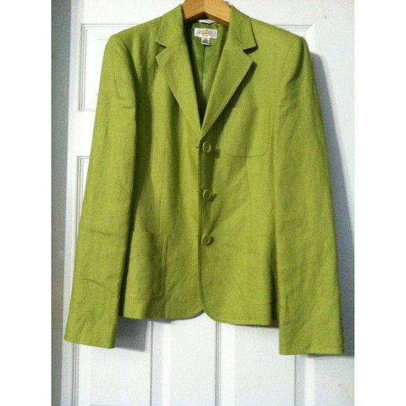 TALBOTS WOMENS NEW LIME GREEN 100%LINEN JACKET SIZE: 12 LONG