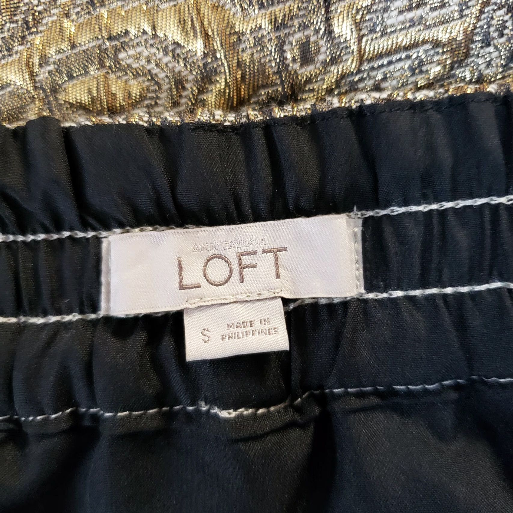 Loft Ann Taylor LOFT Womens Skirt Sz Small Gold Jacquard Elastic Waist Cotton Blend A-Line Short Size 28" / US 6 / IT 42 - 4 Thumbnail