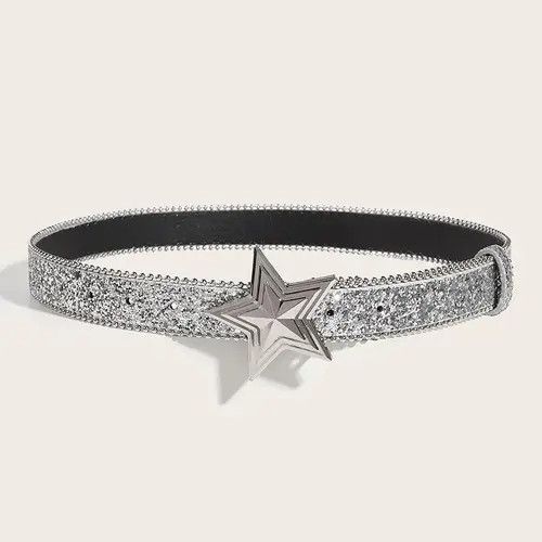 Vintage Y2k Star Buckle silver Belt Size ONE SIZE - 2 Thumbnail