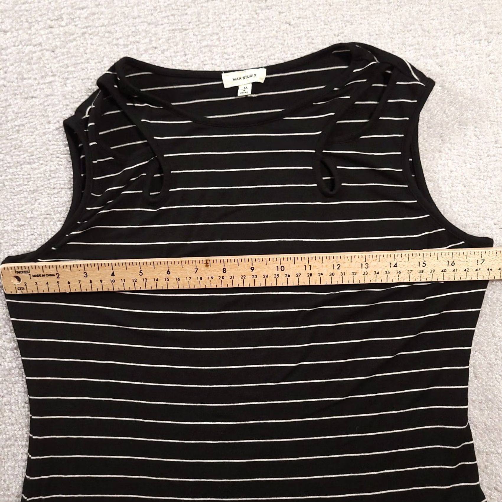Vintage Max Studio Womens Tank Top M Black White Striped Cutout Stretch Shirt Size M / US 6-8 / IT 42-44 - 3 Thumbnail