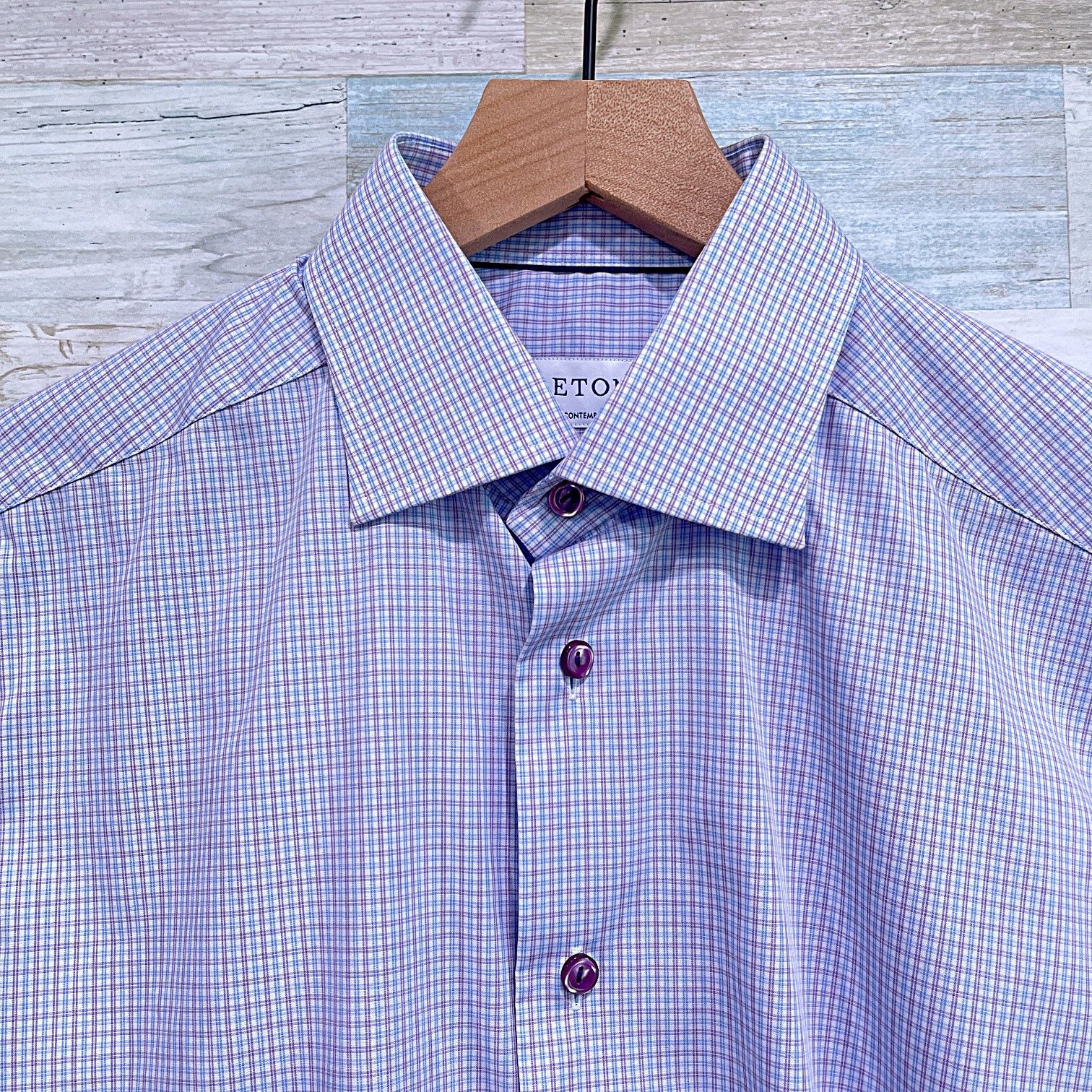 Polo Ralph Lauren ETON Contemporary Spread Collar Dress Shirt Blue Purple 15.5 Size US M / EU 48-50 / 2 - 2 Thumbnail