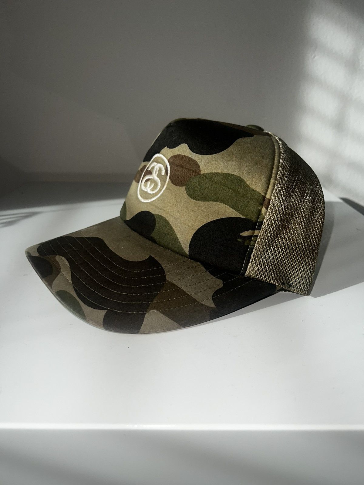 Bape Trucker Cap Bape Stussy Camp Hat BAPE X STUSSY 1ST CAMO