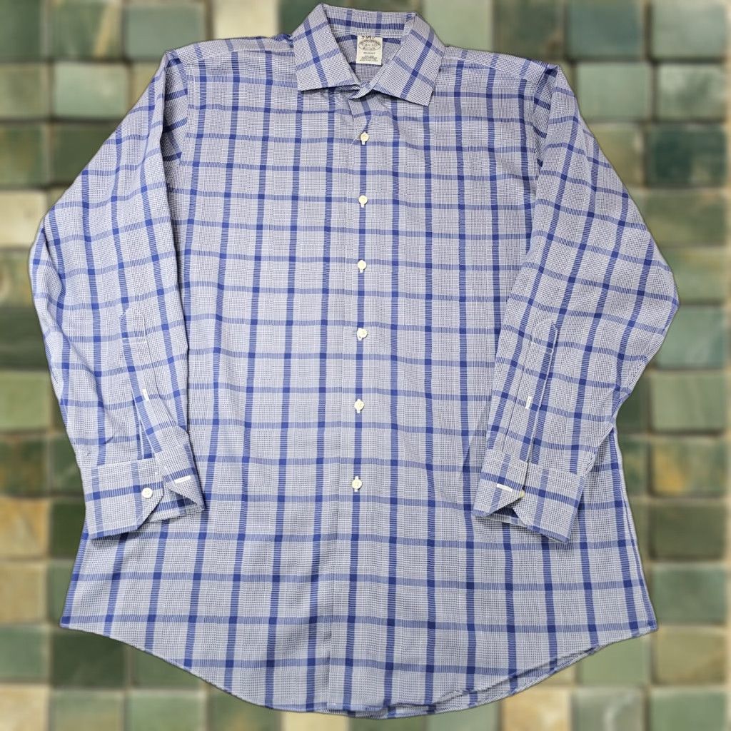 Brooks Brothers Brooks Brothers Shirt Mens 16.5-33 Blue Check Regent Non Iron Supima Cotton Shirt Size US XL / EU 56 / 4 - 1 Thumbnail