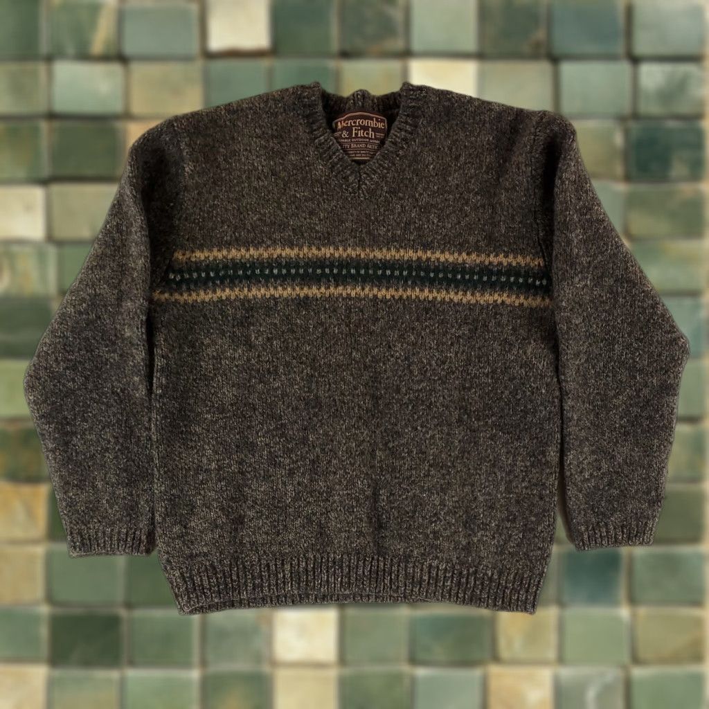 Abercrombie & Fitch VINTAGE Abercrombie & Fitch Sweater Mens XL 100% Wool Brown Striped V Neck Sweatshirt Pullover Size US XL / EU 56 / 4 - 1 Thumbnail
