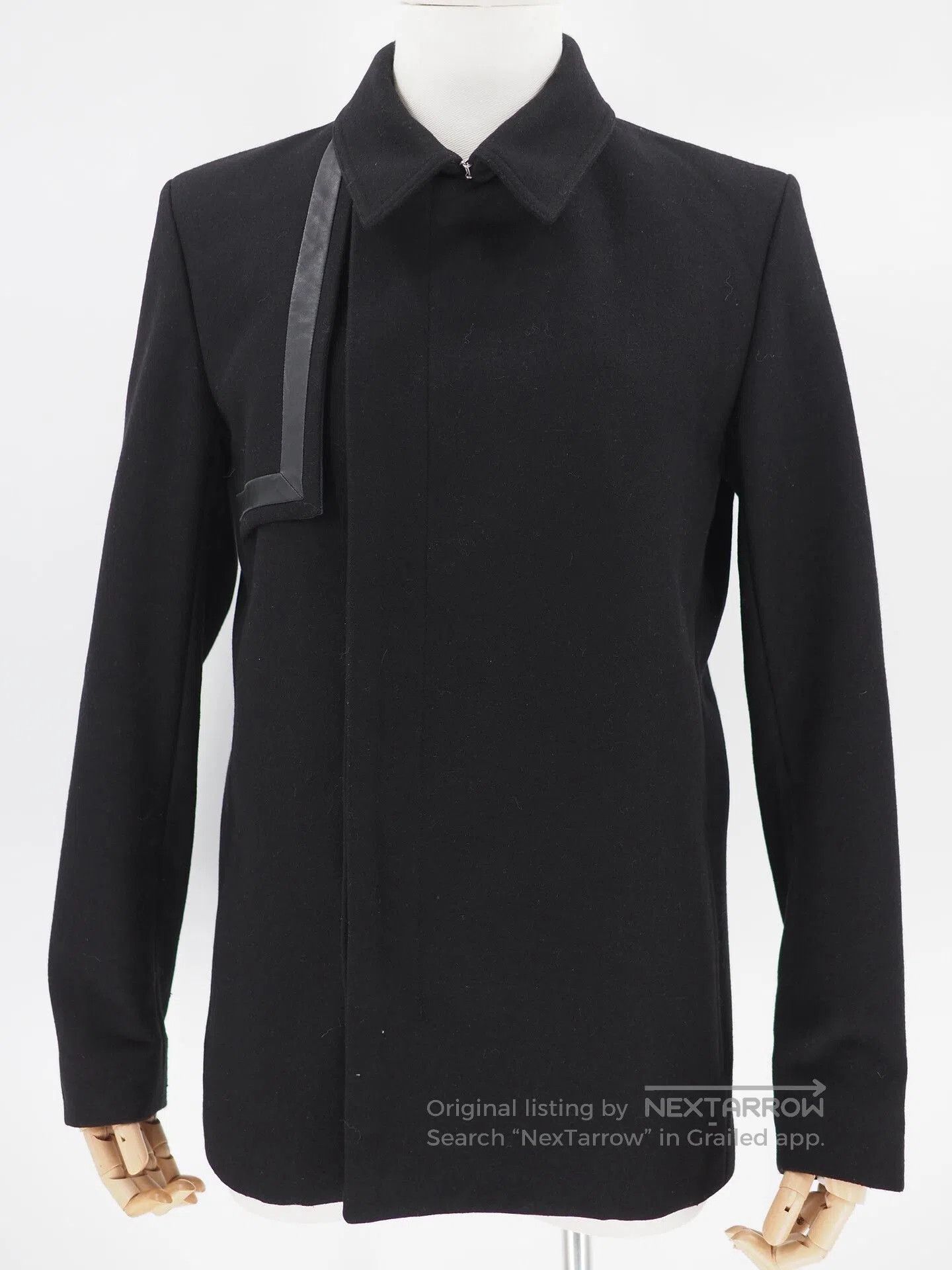 Dior black wool blend coat with leather details. Size US L / EU 52-54 / 3 - 2 Thumbnail