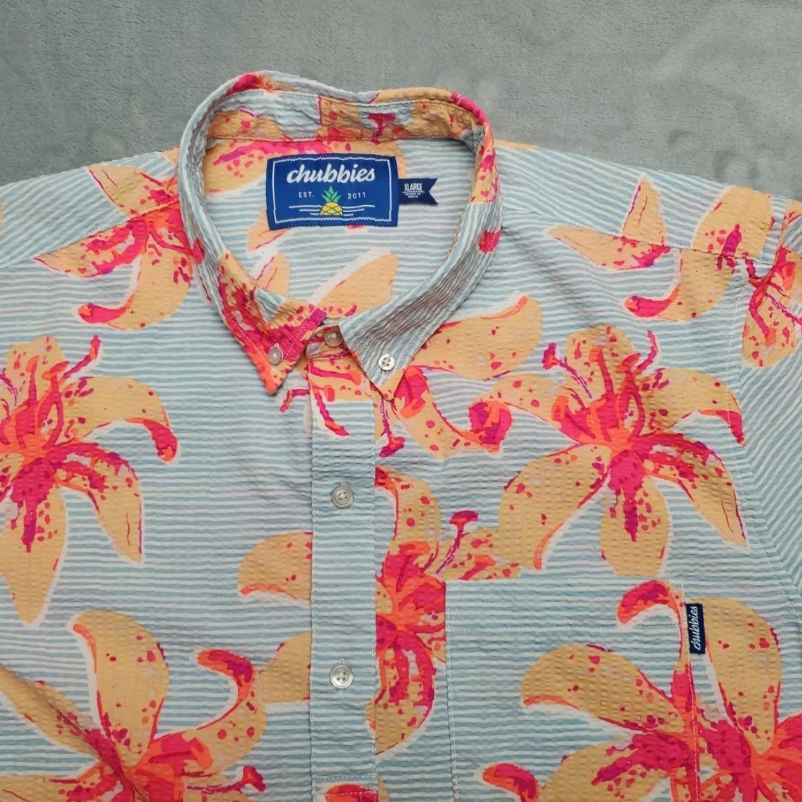 Chubbies Chubbies Shirt Mens XL Floral Stripe Tropical Beach Party Retro Summer Crinkle Size US XL / EU 56 / 4 - 2 Thumbnail