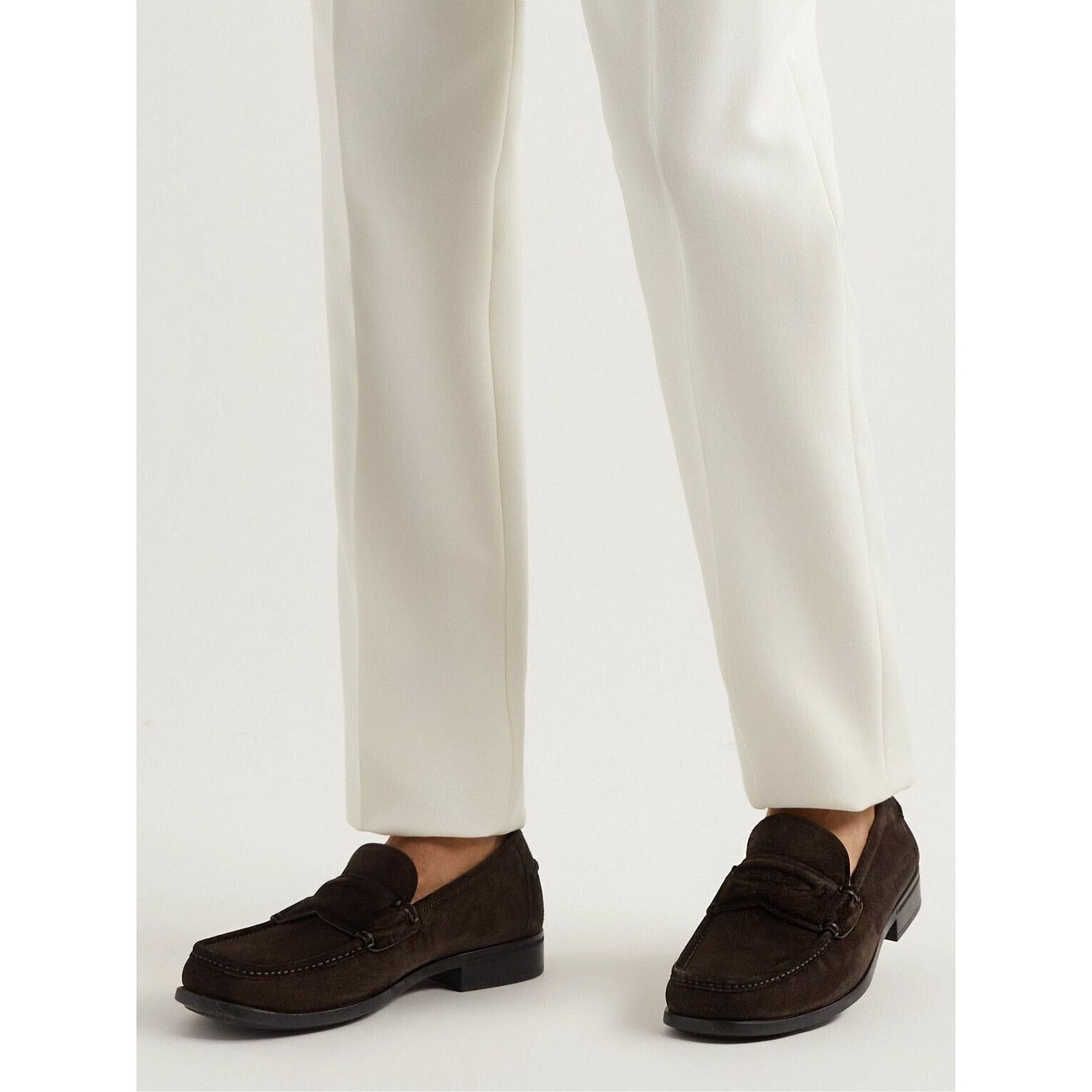 Salvatore Ferragamo LANZAROTE HICKORY BROWN SUEDE MOCCASIN PENNY LOAFERS 8 EE Size US 8 / EU 41 - 6 Thumbnail